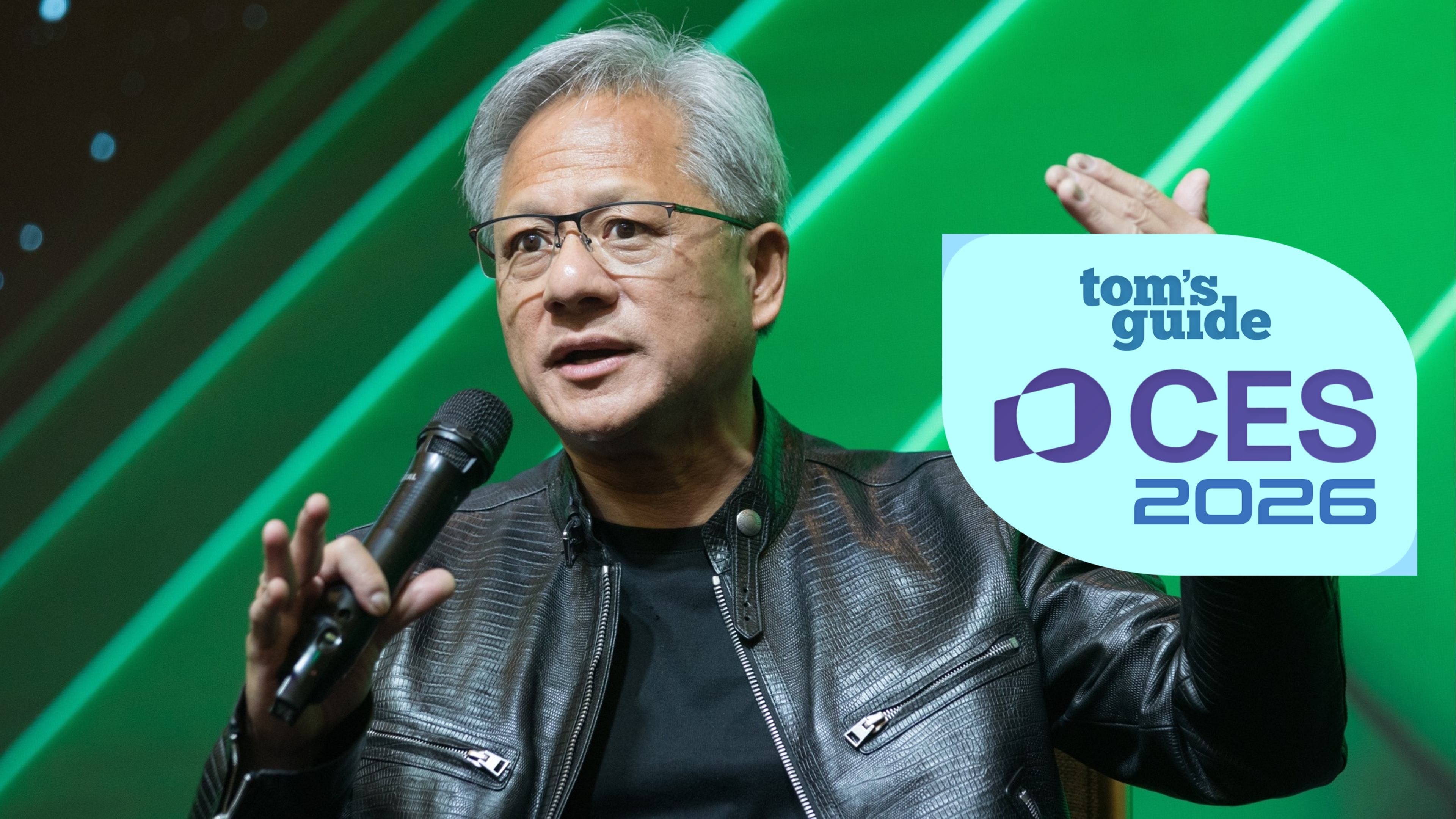 Nvidia CEO Jensen Huang presenting at CES 2026.
