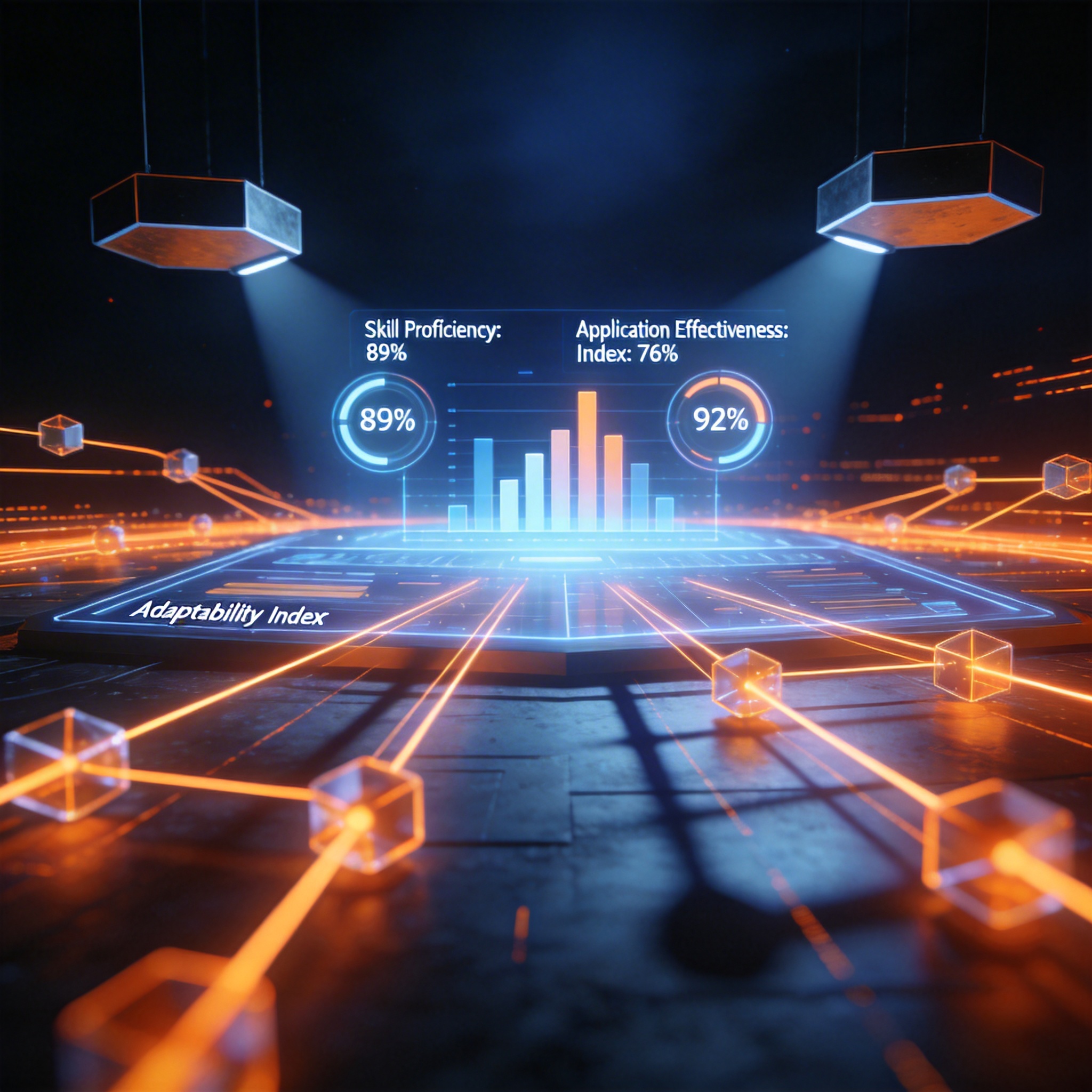 Abstract data visualization showing skill effectiveness metrics.