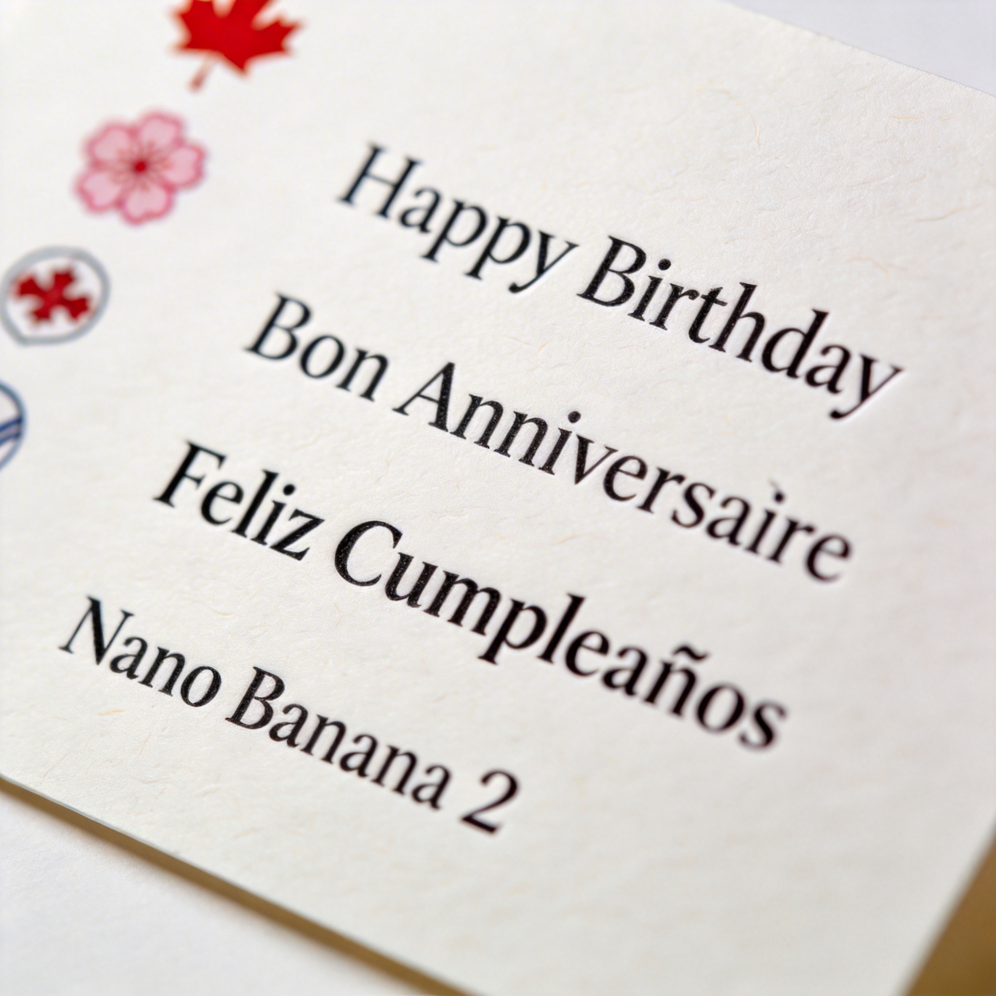 Greeting card with perfectly rendered, clear text in multiple languages, demonstrating AI text accuracy.