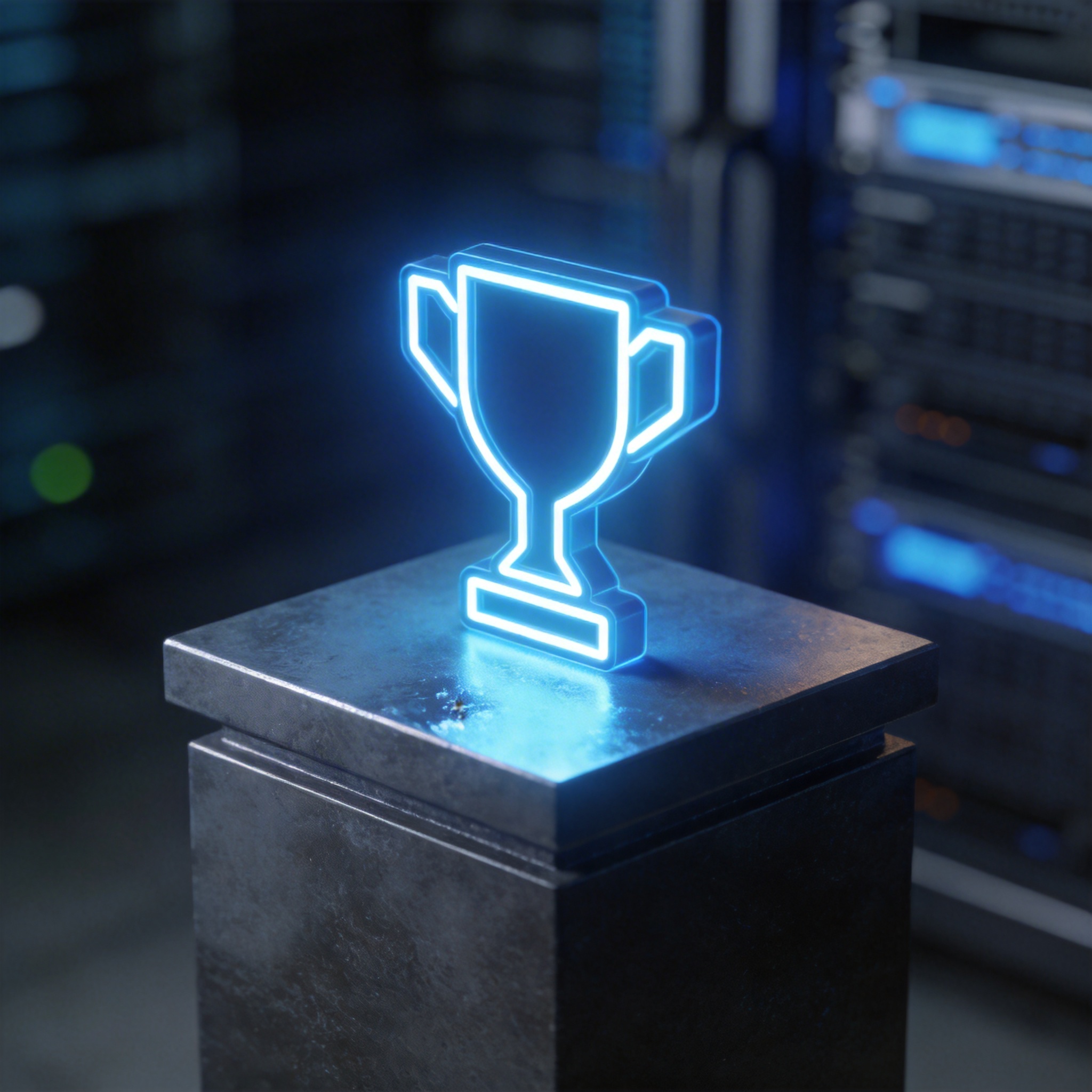 A glowing digital trophy, symbolizing top rankings and achievement in AI benchmarks.