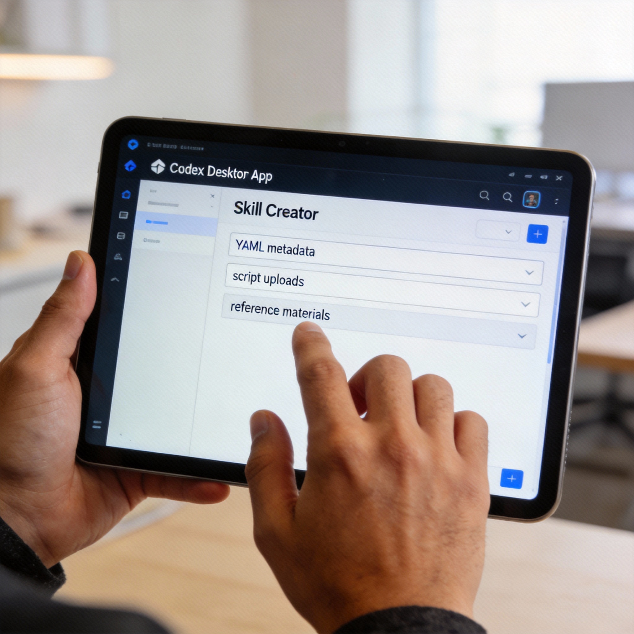 Developer using the Skill Creator interface in Codex Desktop App to define a new AI skill.