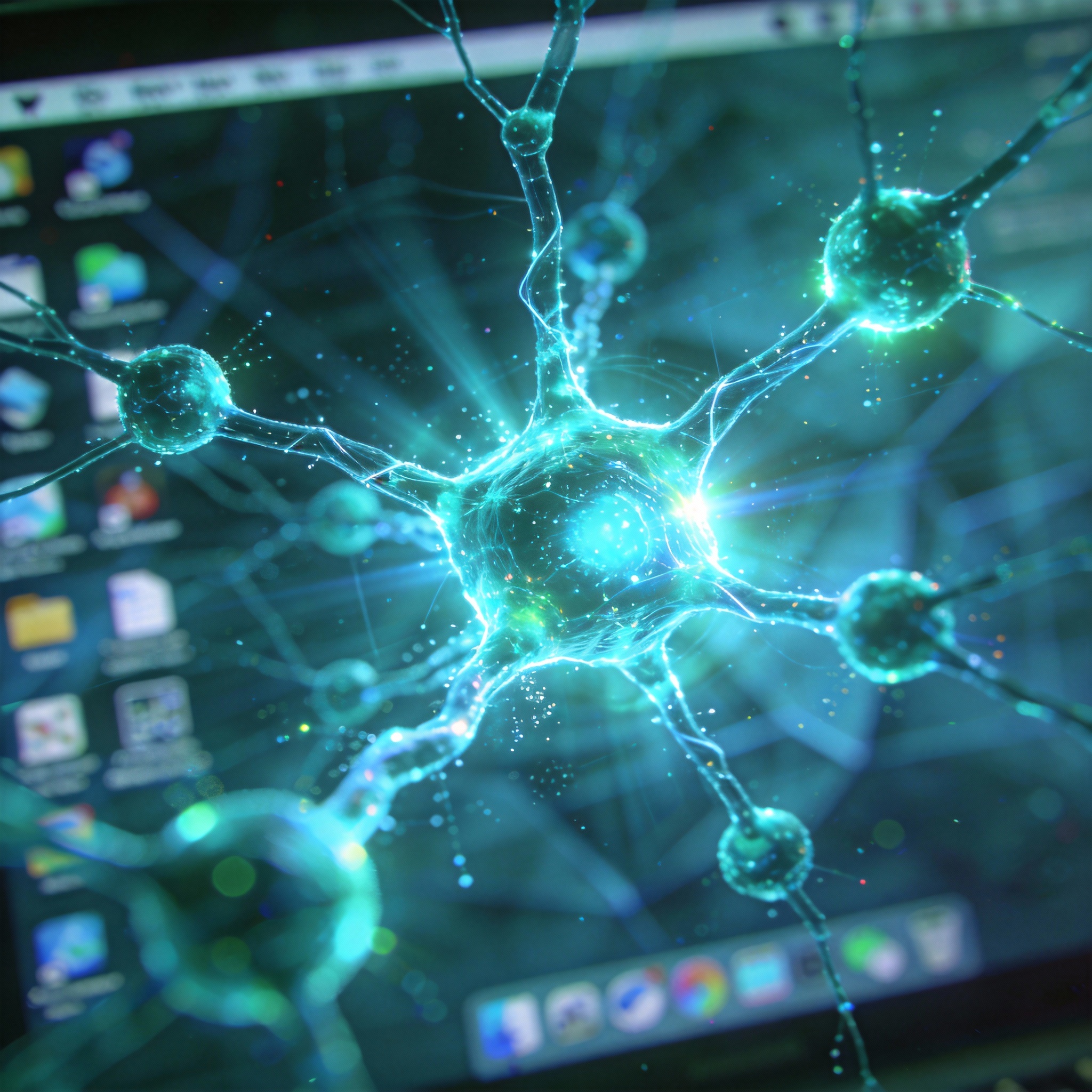 Abstract digital brain with glowing connections, symbolizing AI's self-evolution capability.