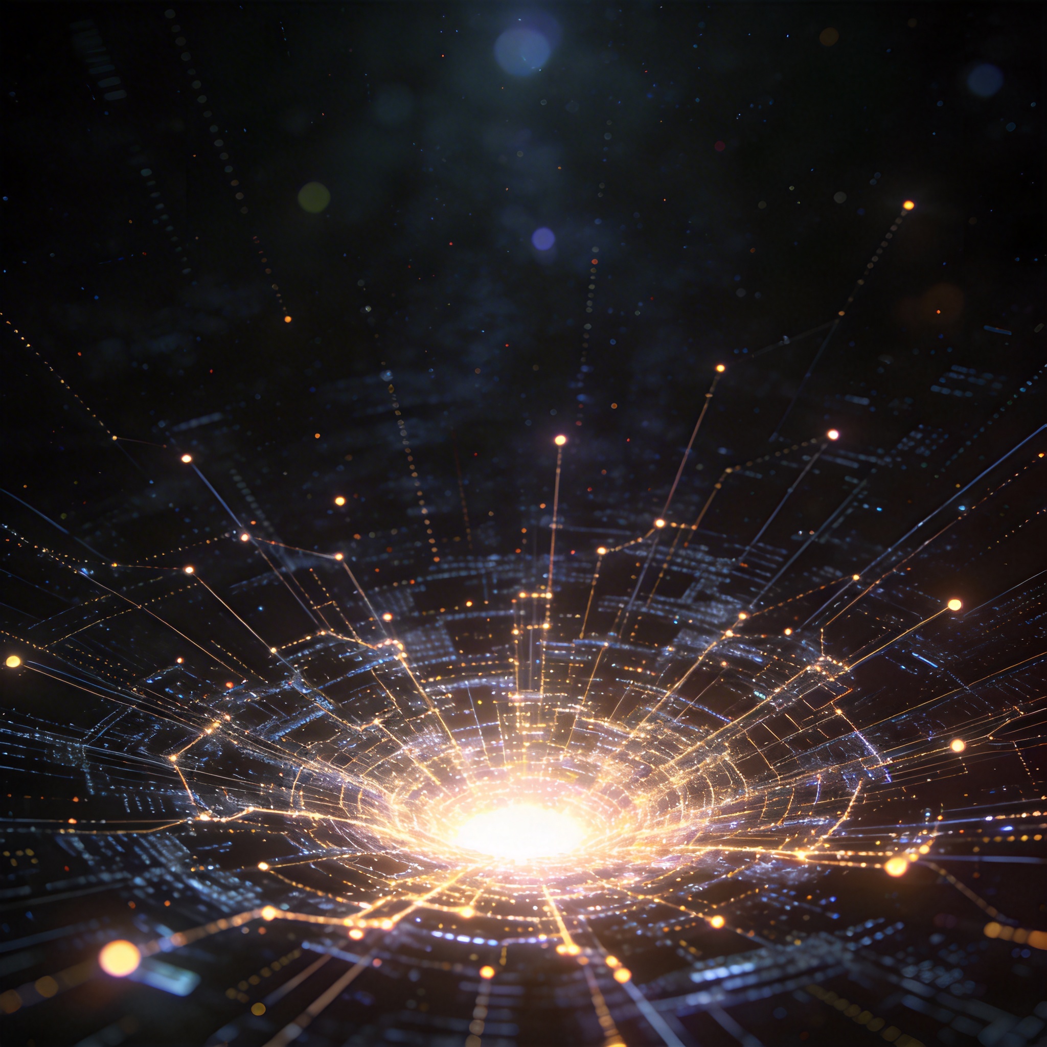 Abstract visual of expanding digital data points, symbolizing a 1 million token context window.