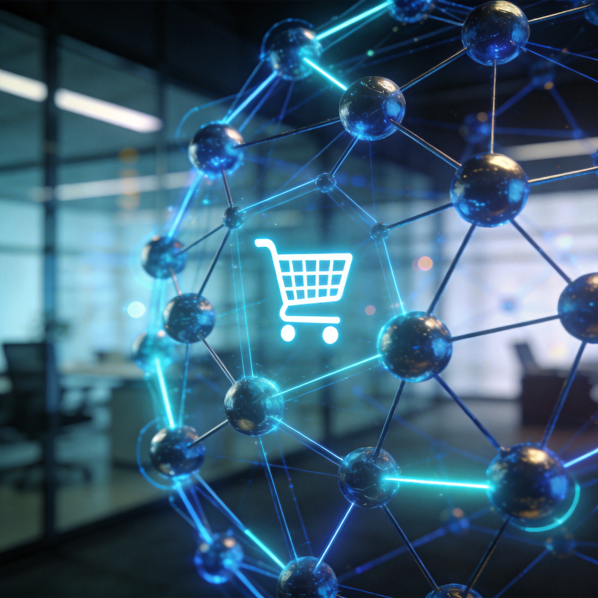 Abstract visualization of a 'Skills Marketplace' with interconnected glowing nodes and lines.