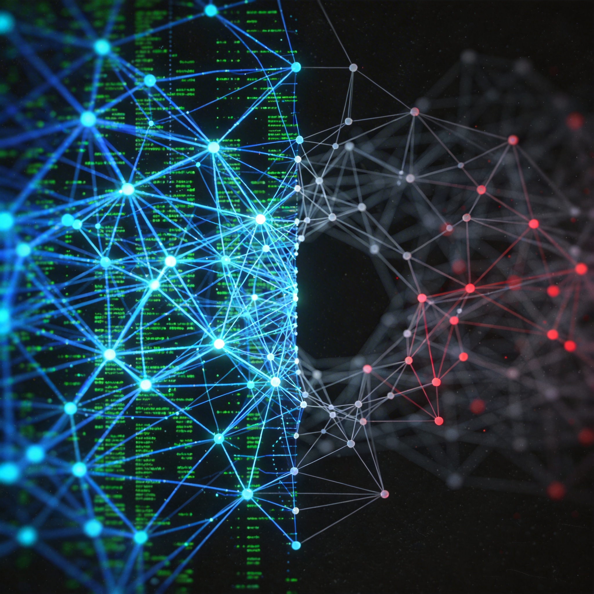 Digital representation of an information gap, with dense data on one side and sparse data on the other.