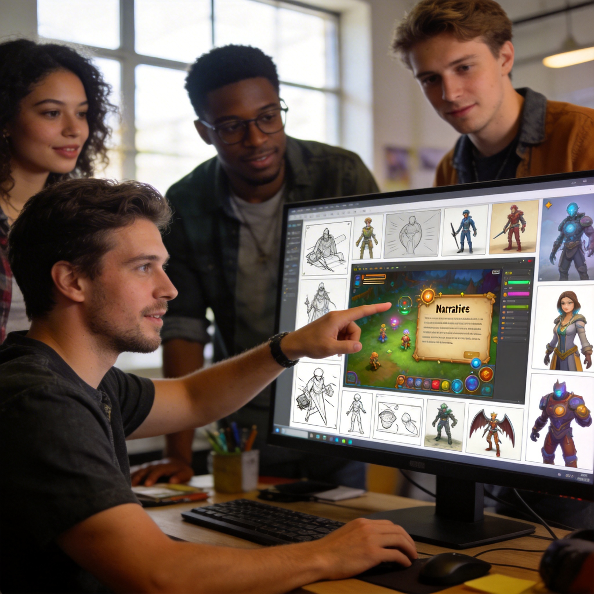 タブレットでAI生成のインタラクティブゲームを誇らしげに見せる若いコンテンツクリエイター