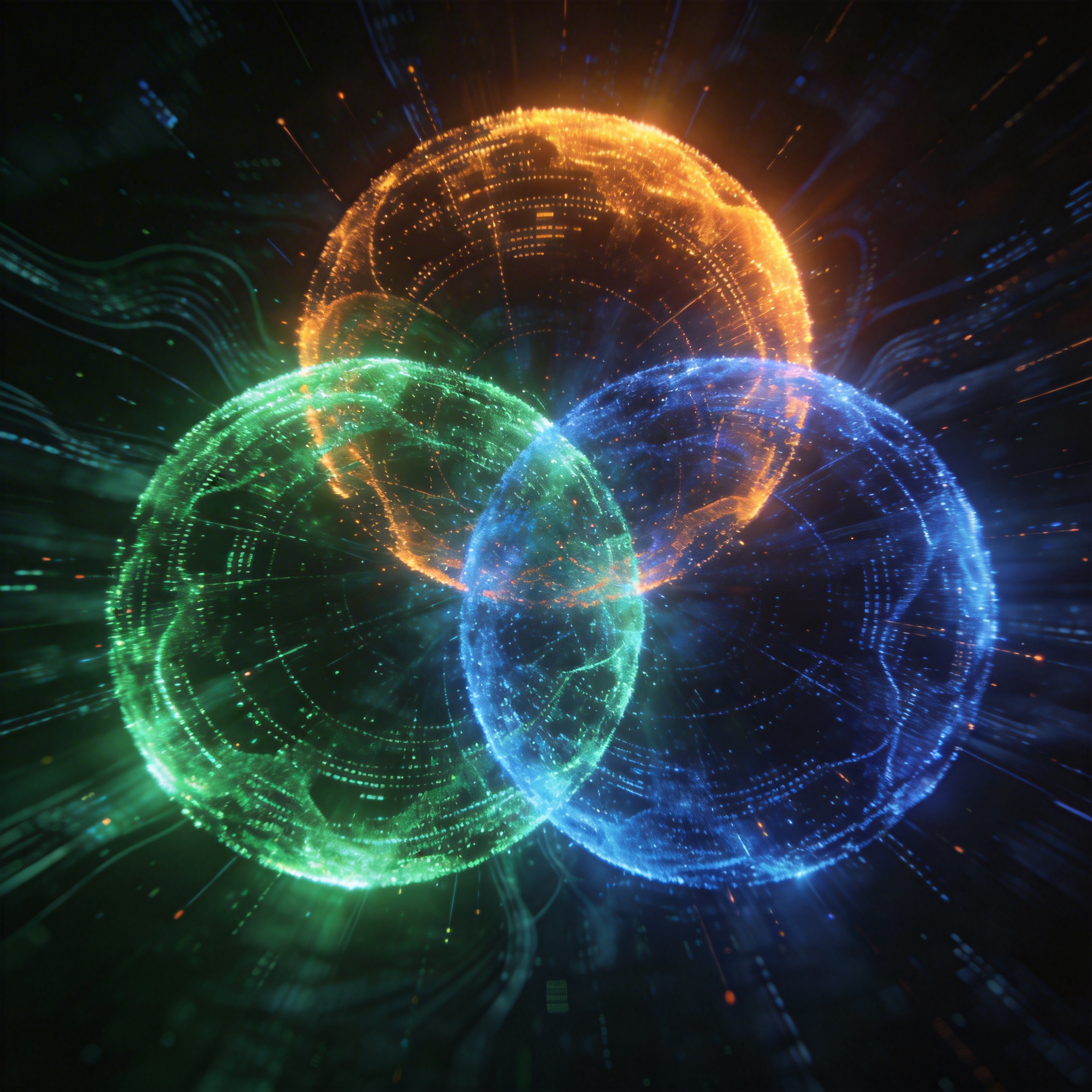 Abstract spheres representing efficiency, capabilities, and applications expanding in AI.