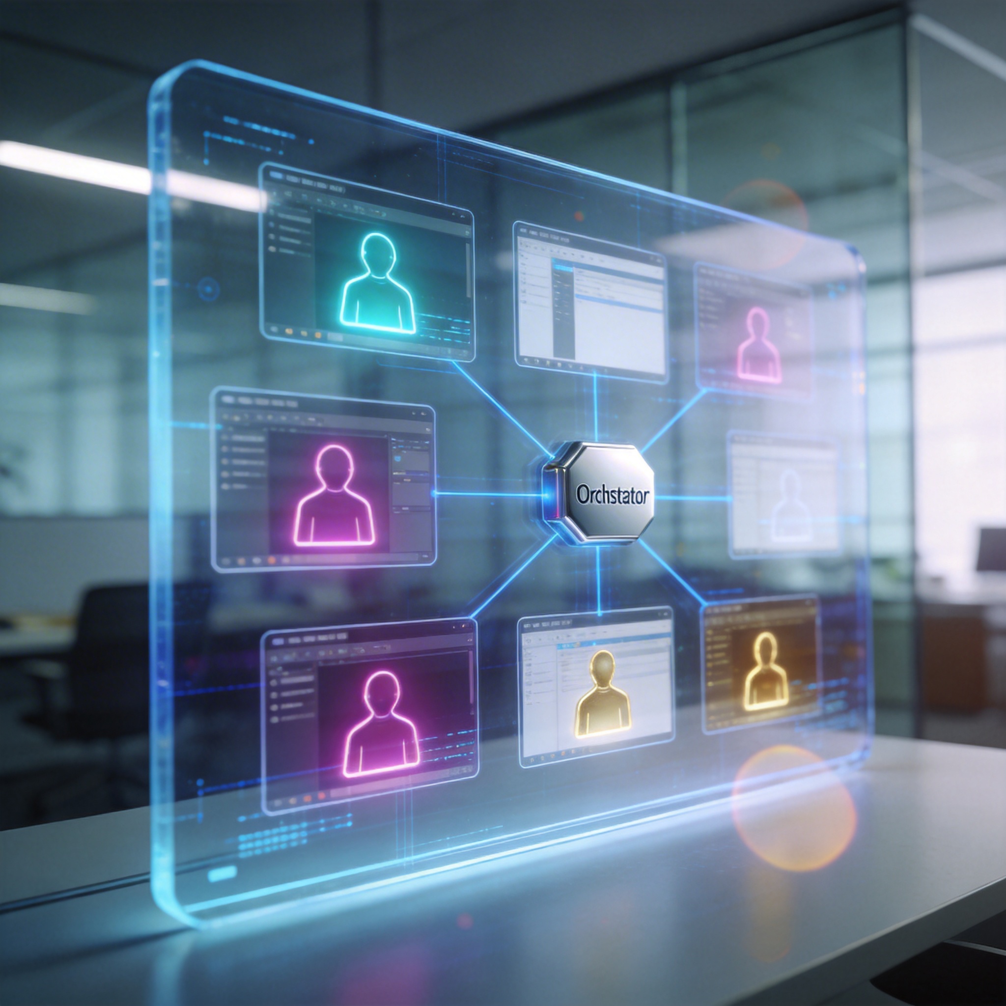 Multiple independent agent workspaces displayed on a screen, illustrating multi-agent collaboration and isolation.