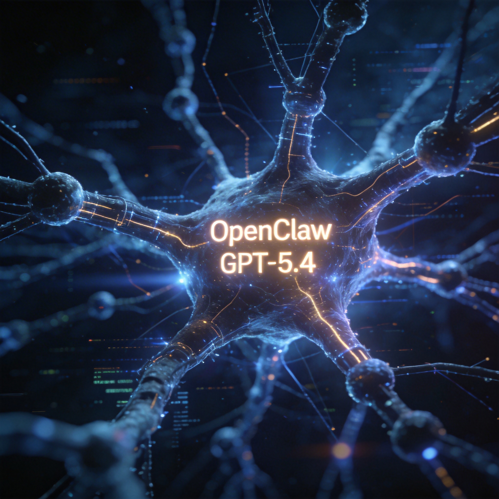 Interconnected digital network symbolizing OpenClaw and GPT-5.4 integration.