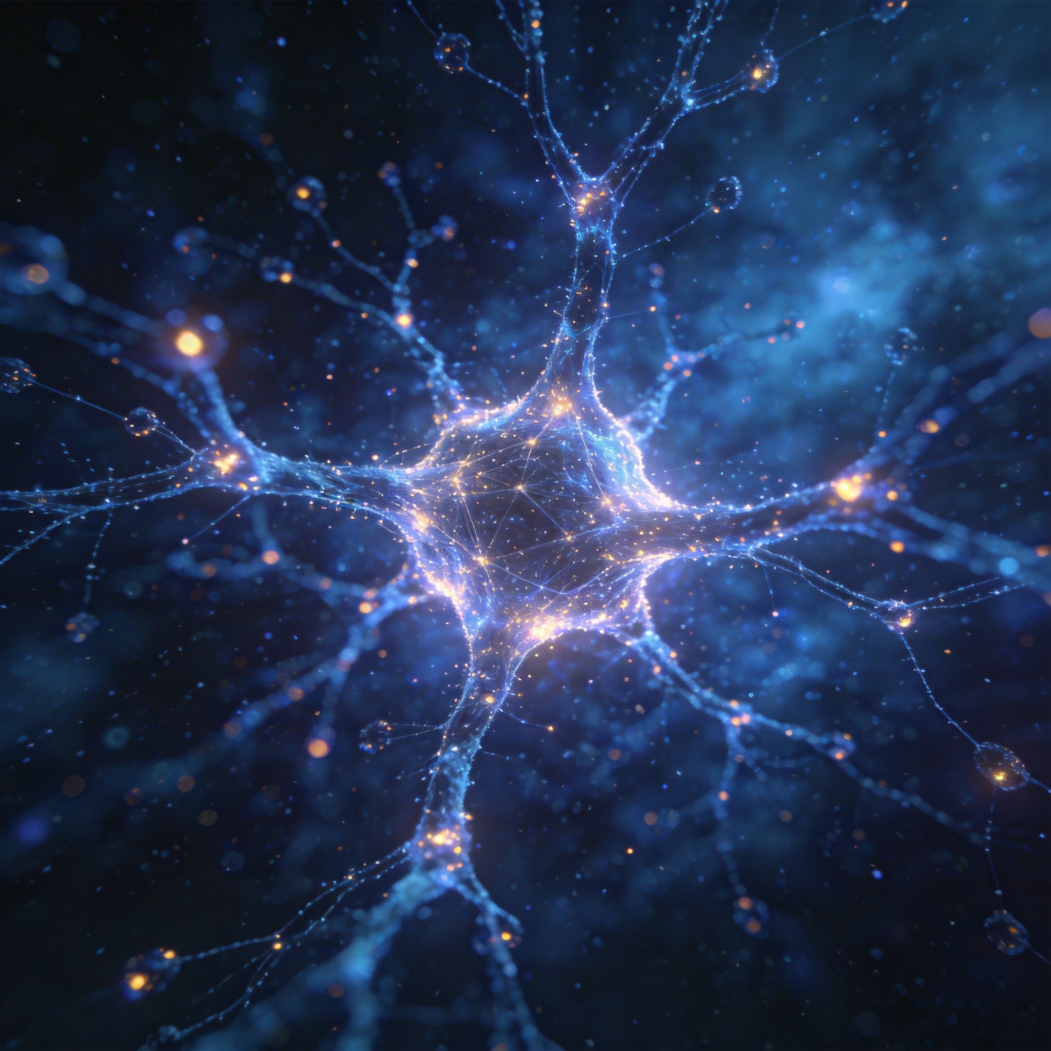 Abstract depiction of luminous AI entities merging into a single super-intelligent neural network.