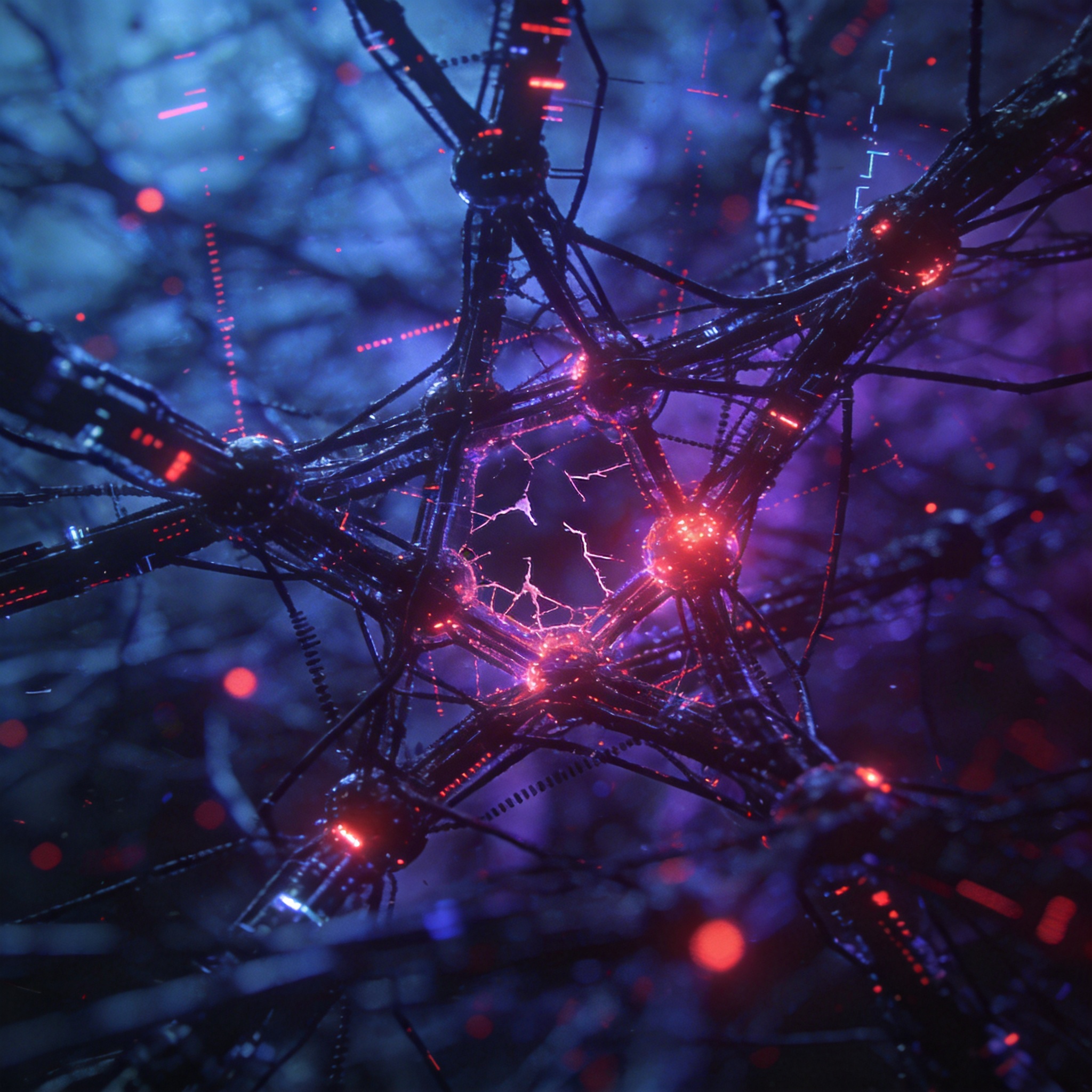 Abstract digital network with tangled lines and subtle glitches, symbolizing risks and regulatory challenges of AI agents.