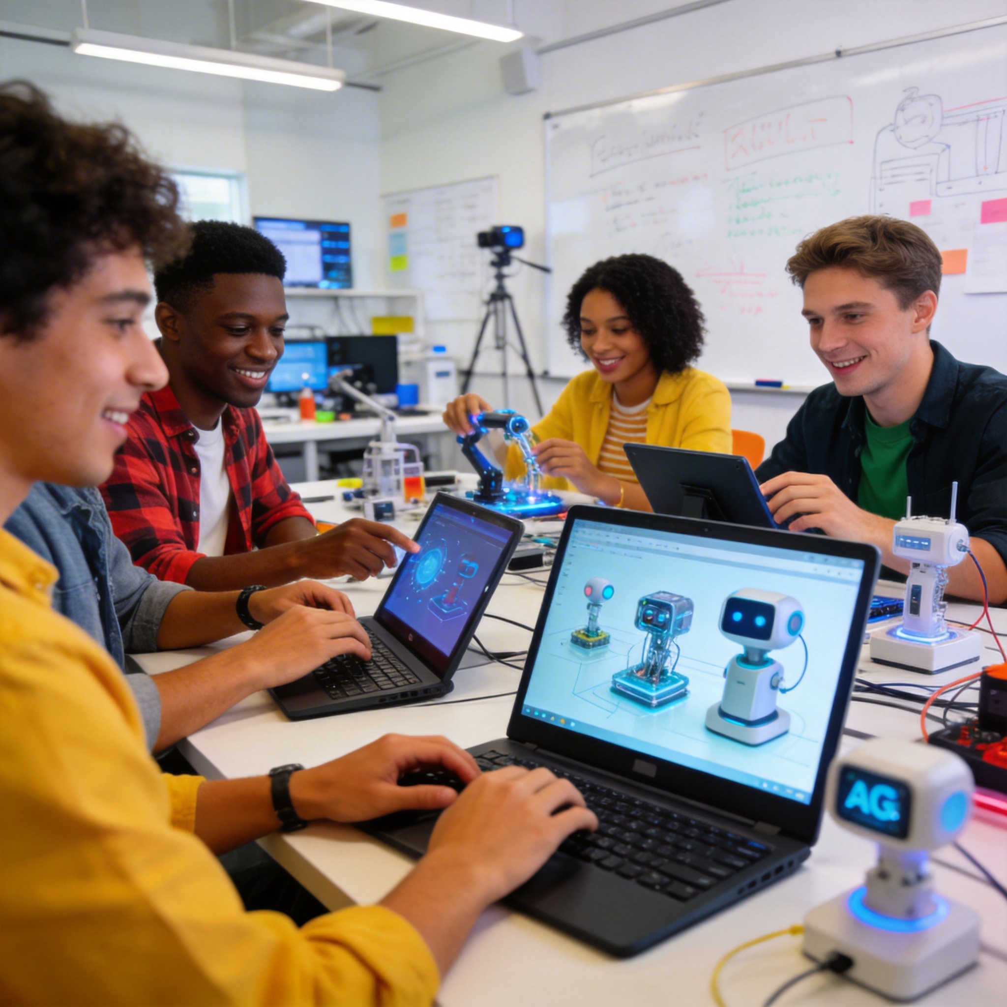 Diverse group in a workshop, hands-on with AI models, emphasizing practical experience over mere recommendations.