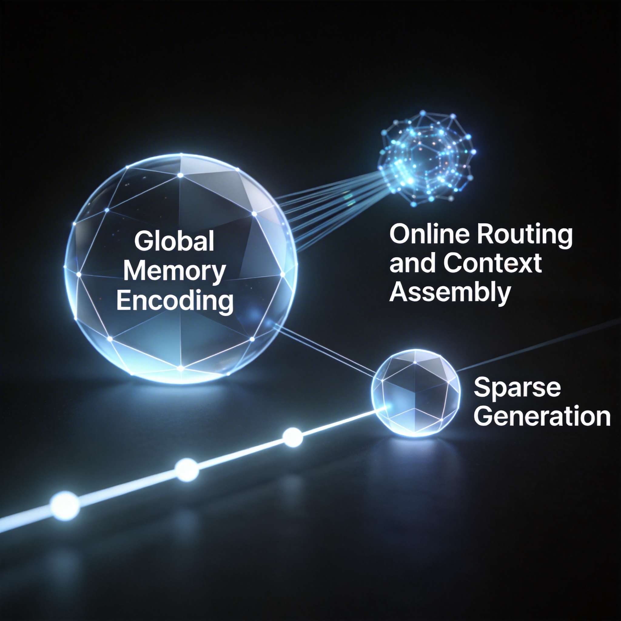 Three-stage diagram of the MSA inference pipeline: Encoding, Routing, Generation.