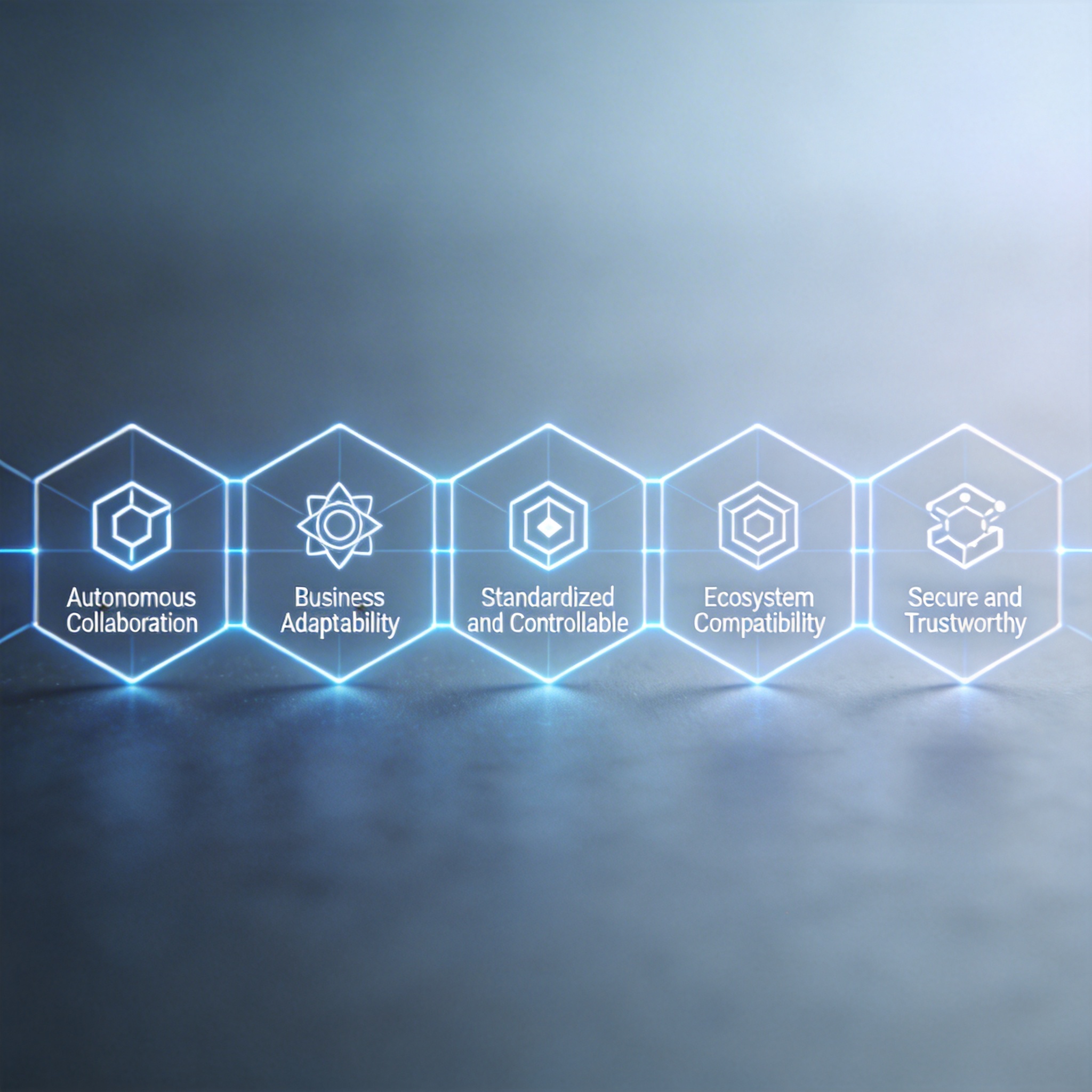 Infographic-style image showing five core values of TRAE: autonomy, adaptability, standardization, compatibility, security.
