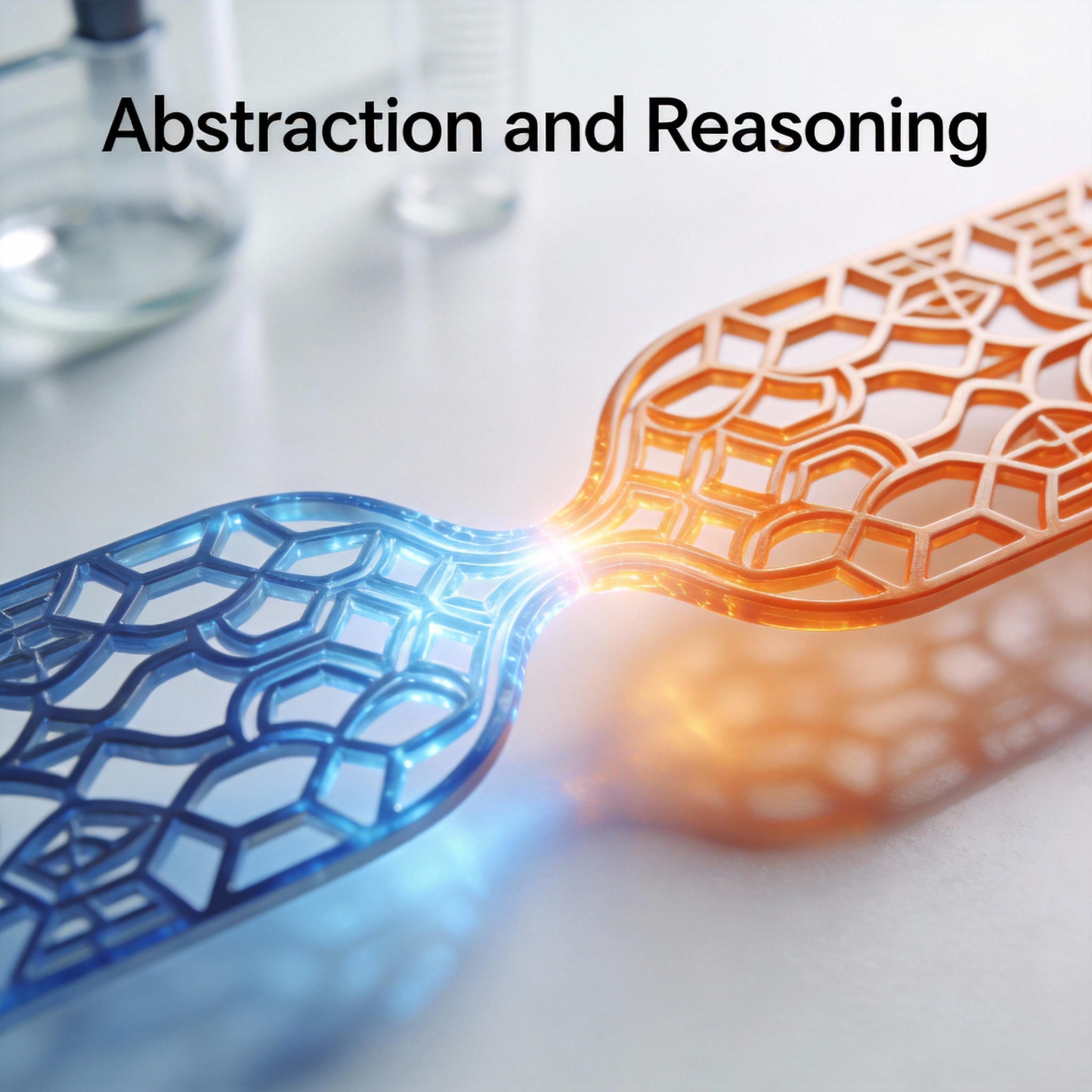 Abstract geometric patterns merging, symbolizing AI's abstraction and reasoning capabilities.