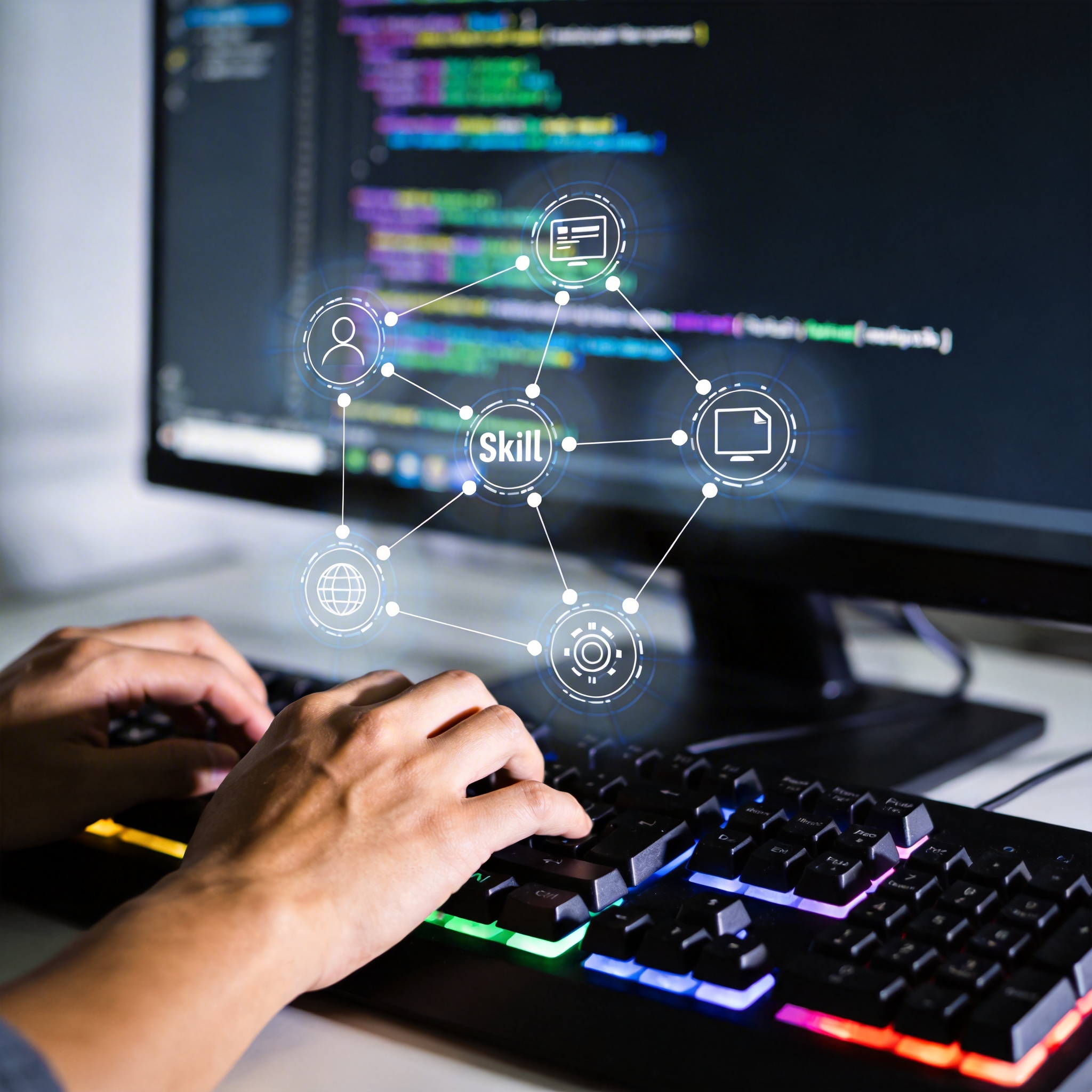 Developer typing code, symbolizing AI skill distribution and management.