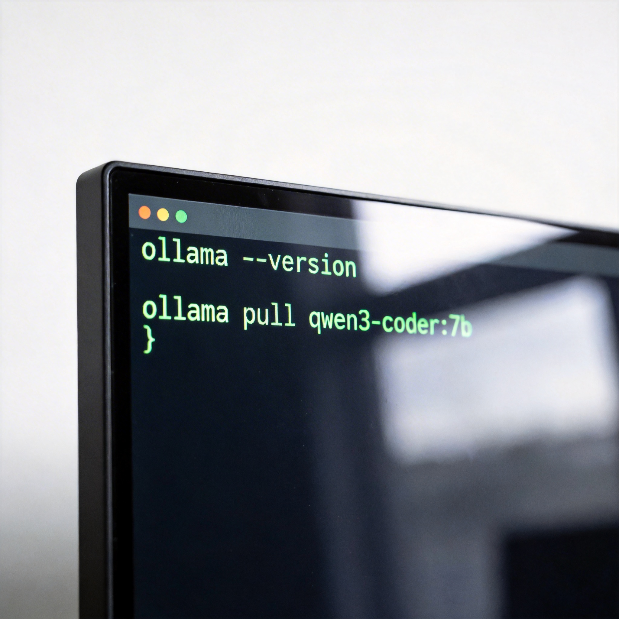 Computer screen showing Ollama installation and model pull commands in a terminal.