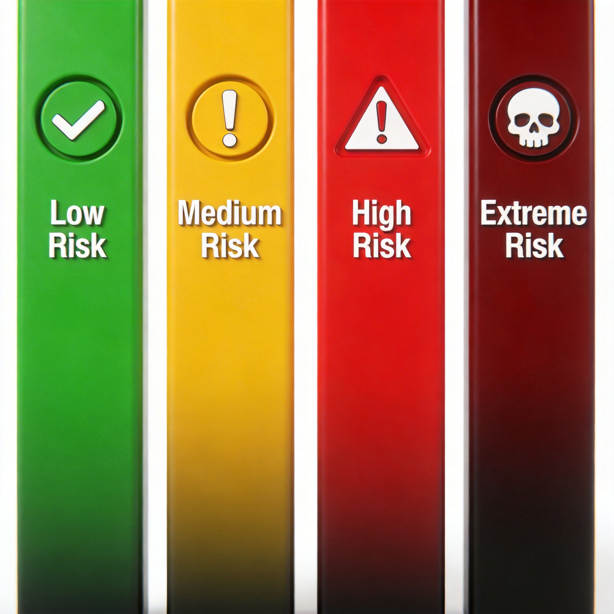 Infographic showing a gradient of risk levels: Low (green), Medium (yellow), High (red), Extreme (dark red).