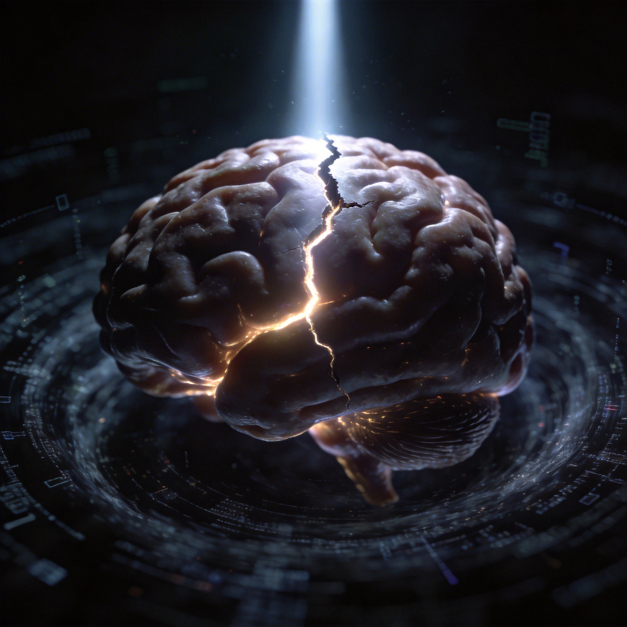 Abstract image of a brain with a glowing fissure, representing discomfort as a creative spark.