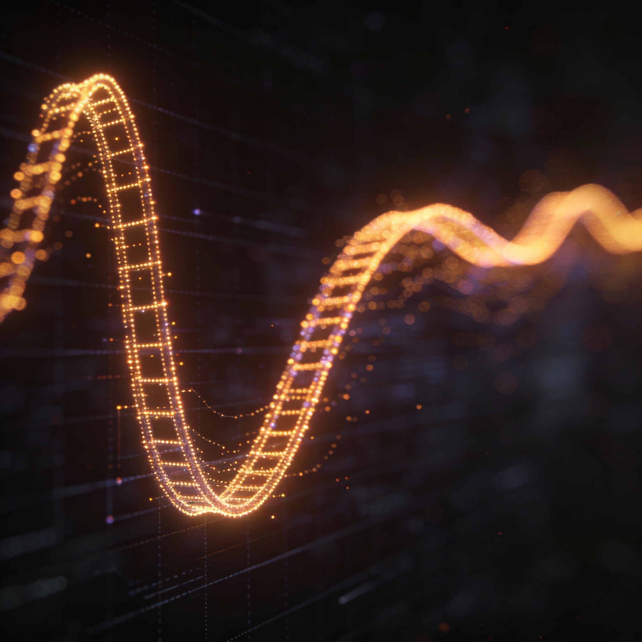 Abstract glowing line graph depicting a rollercoaster-like trajectory of data growth, symbolizing market volatility.