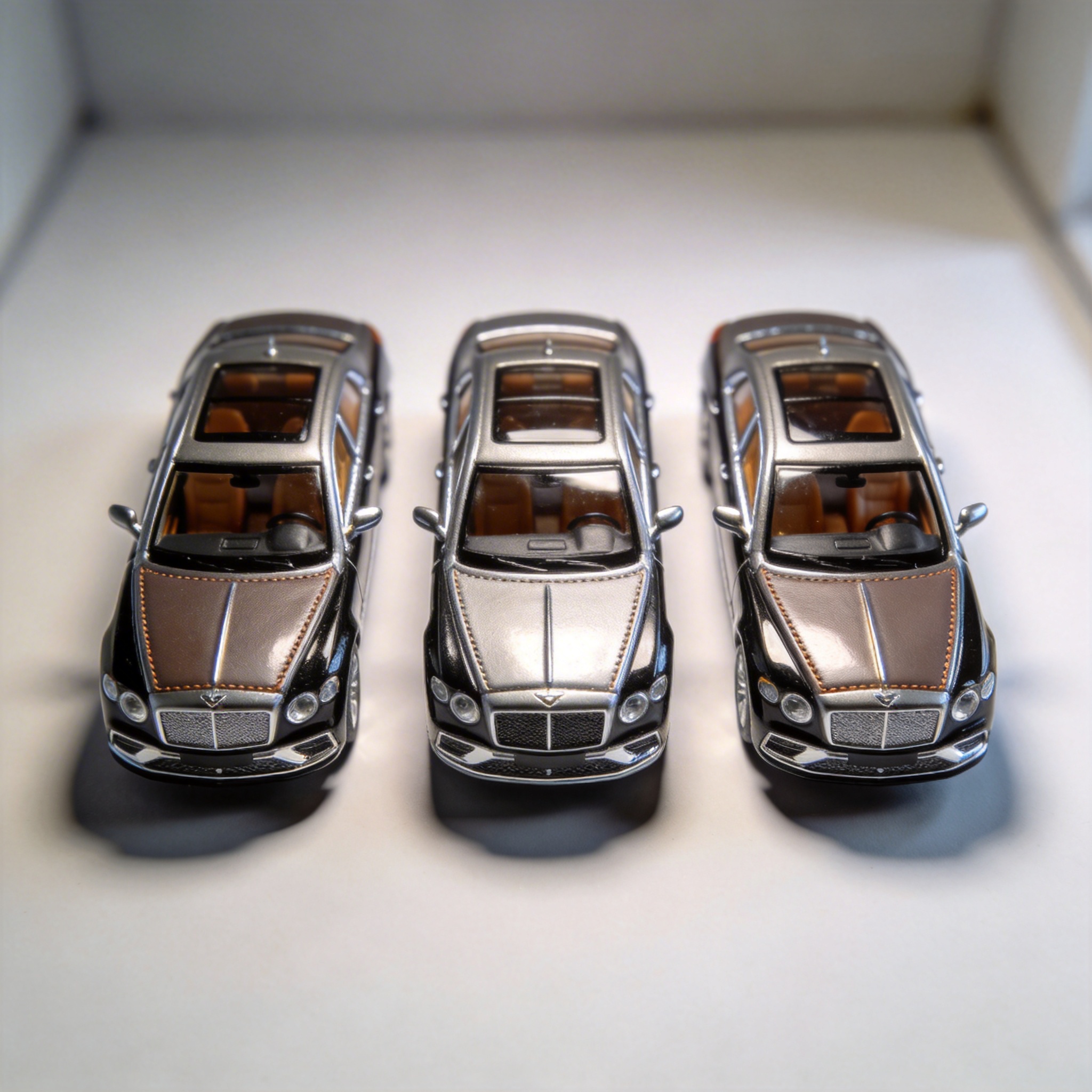 Three identical digital models of a luxury car, symbolizing consistency in AI-generated content.