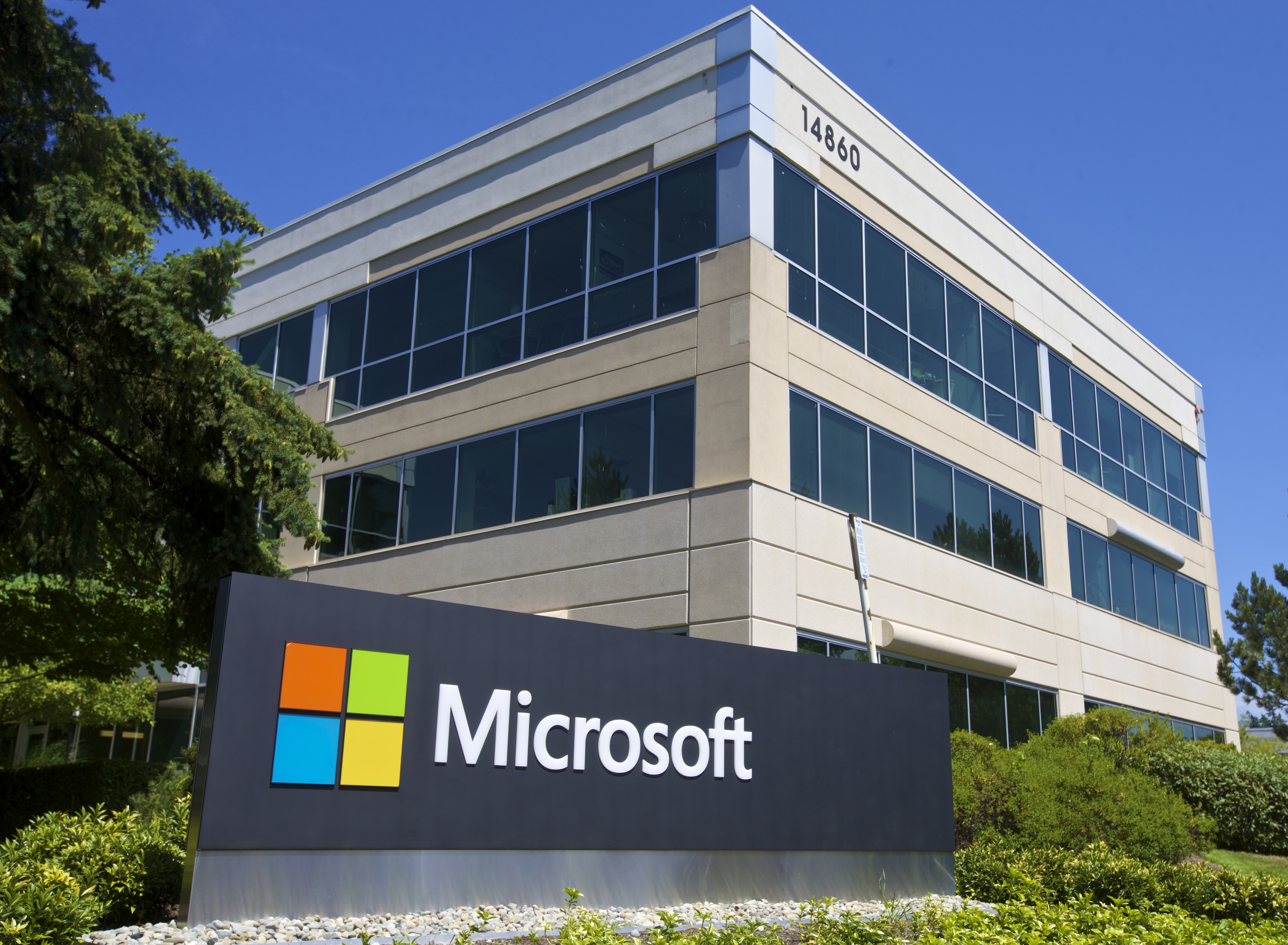 Exterior view of Microsoft's corporate campus, representing its influence in the tech industry.