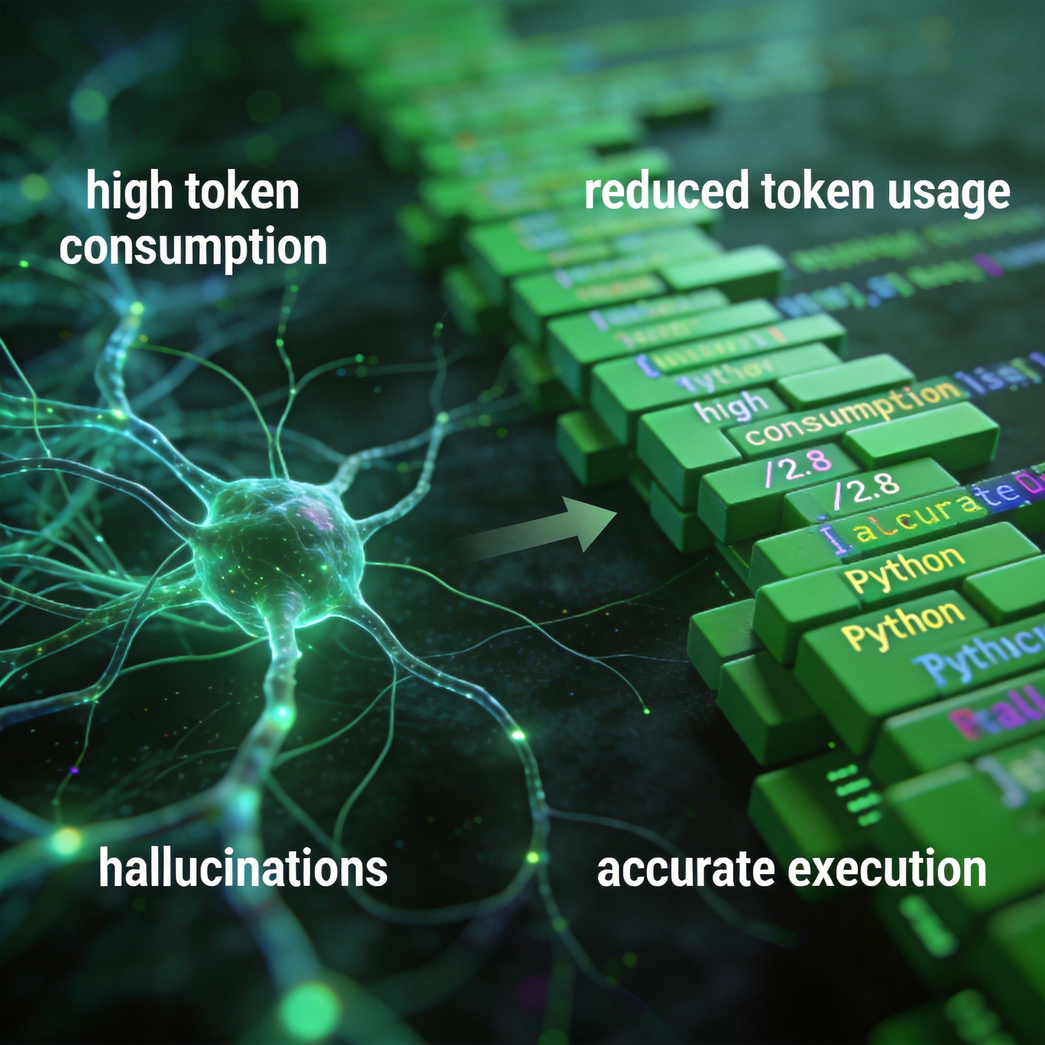 Visual metaphor showing chaotic AI processes transforming into organized, efficient Python code blocks.