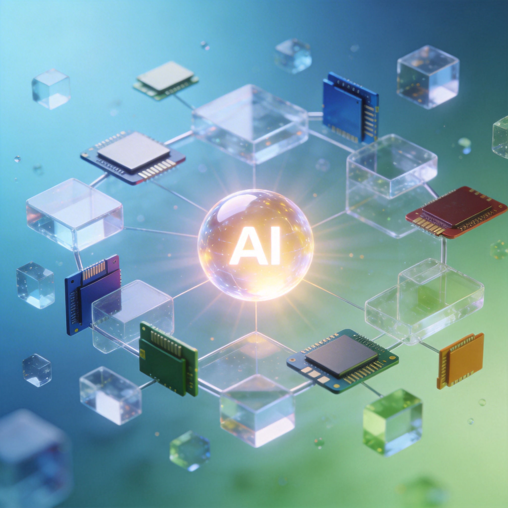 Abstract representation of an open architecture with interlocking geometric shapes, symbolizing diverse AI components.