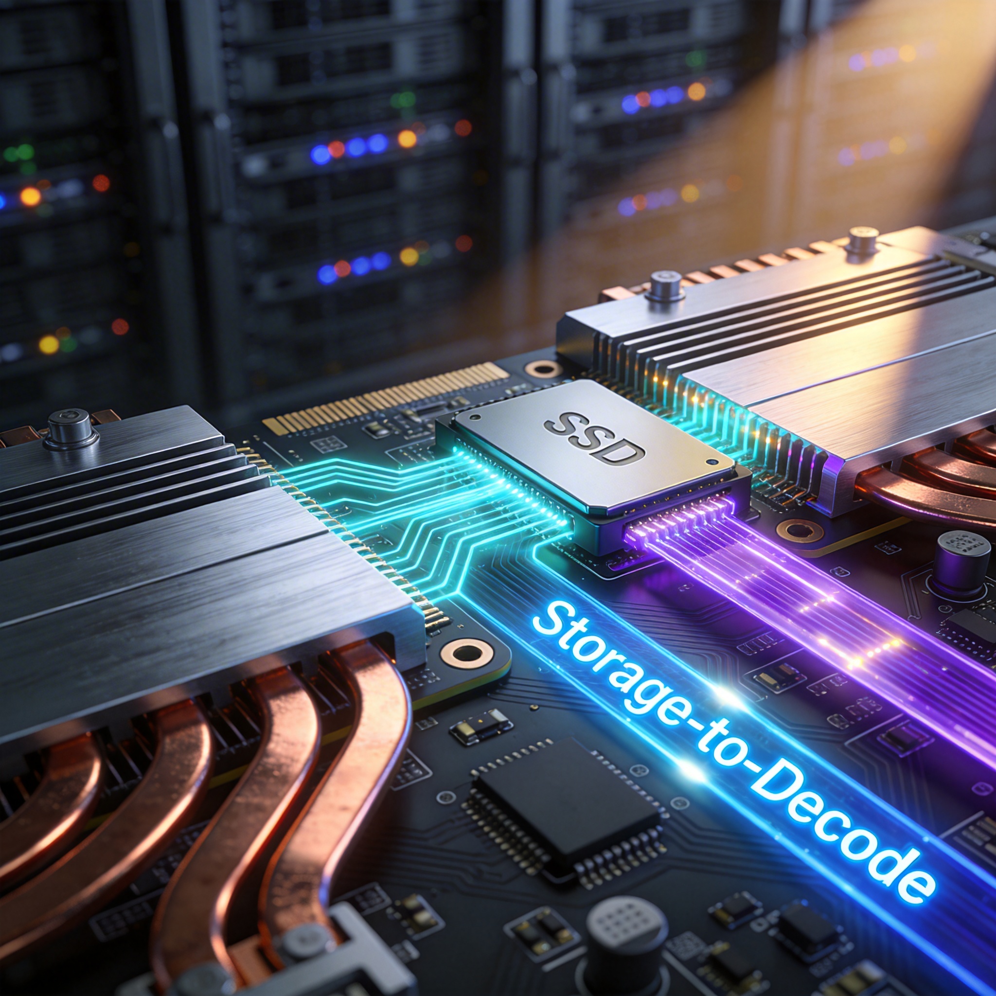 Visualizing the 'dual-path KV-Cache loading' mechanism with a GPU and storage unit.