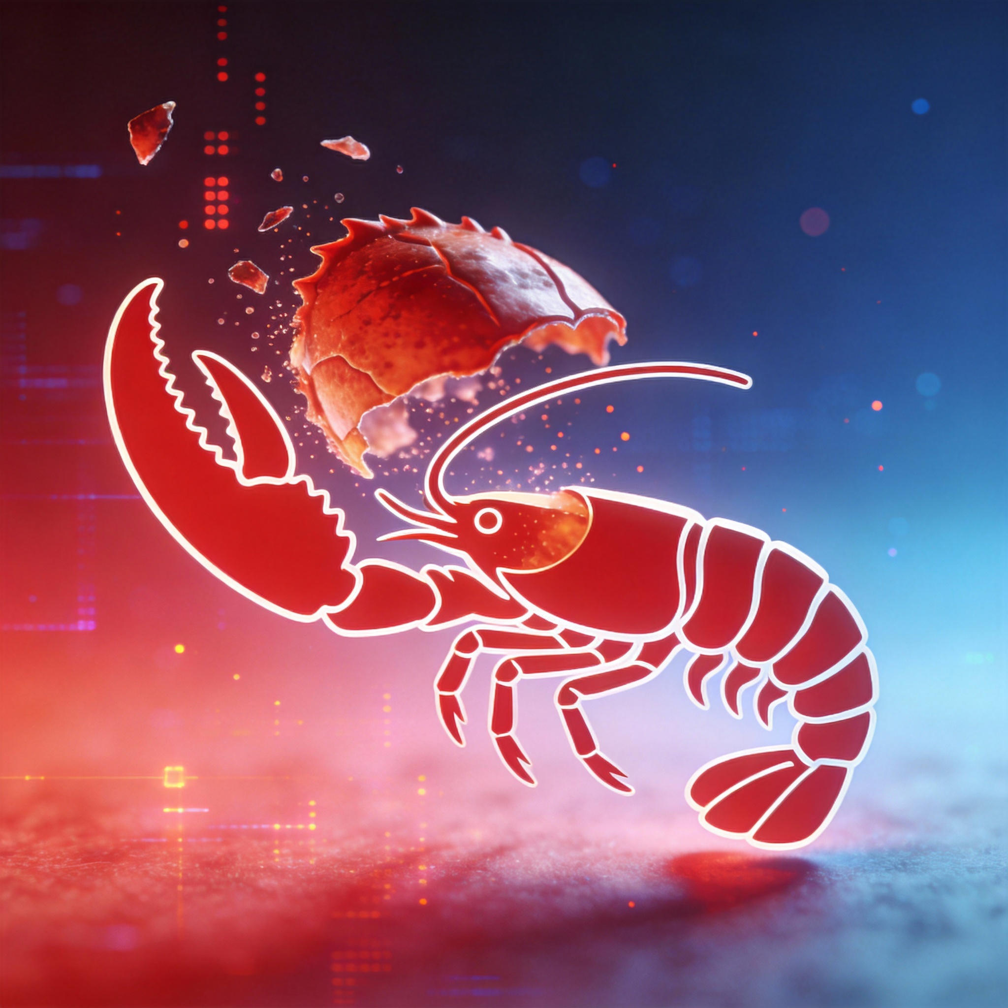 Stylized red lobster shedding its shell, symbolizing the 'Moltbot' name change and evolution.