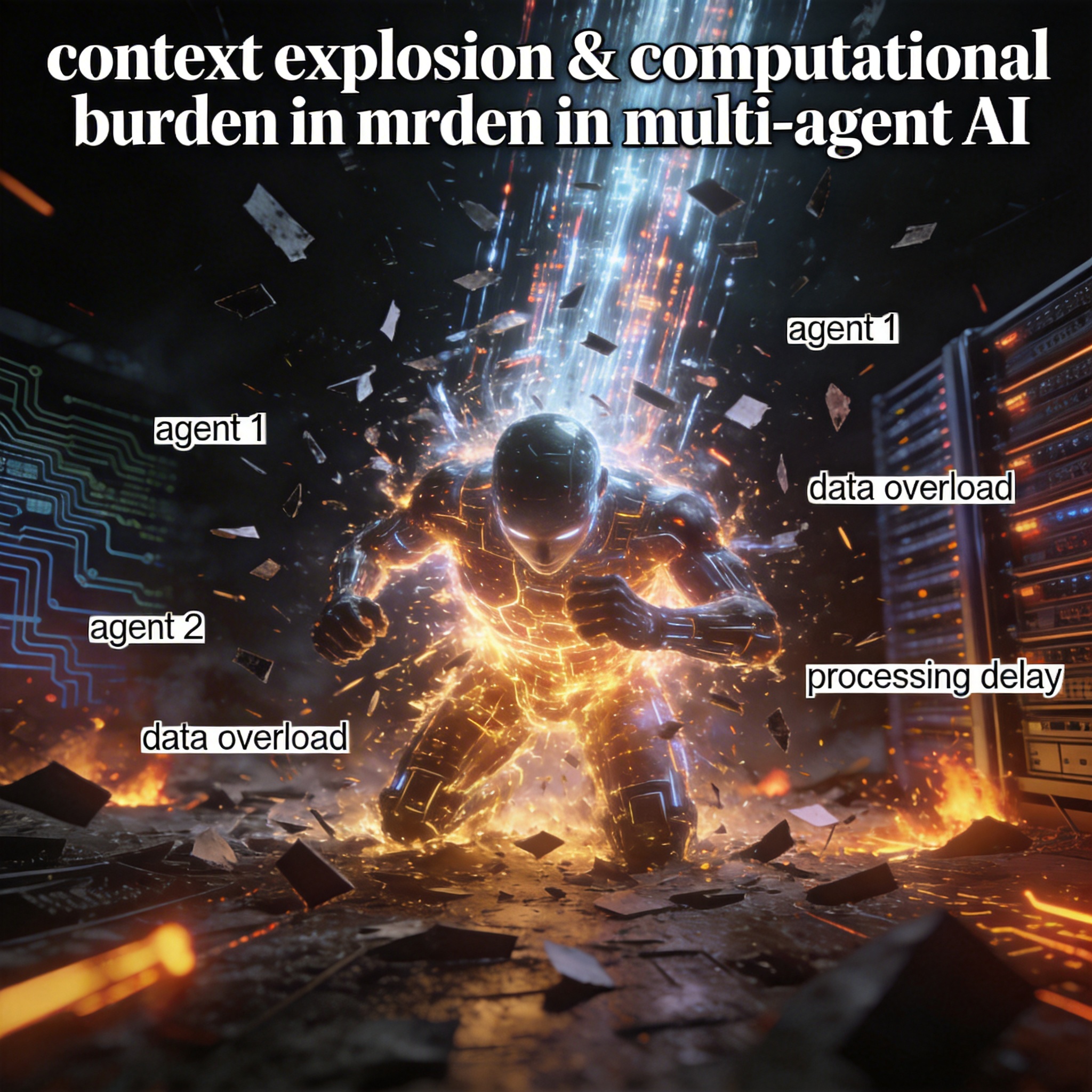 Abstract visualization of 'context explosion' with overwhelming data streams.