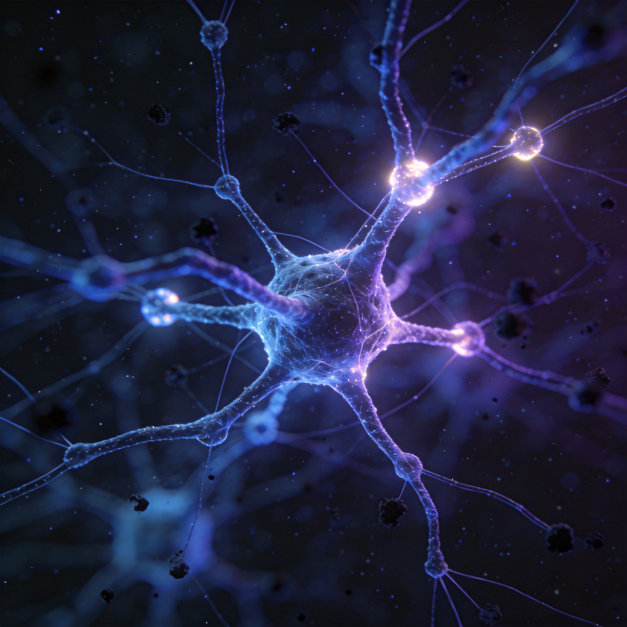 Abstract neural network with some glowing, connected nodes and some dark, disconnected nodes.