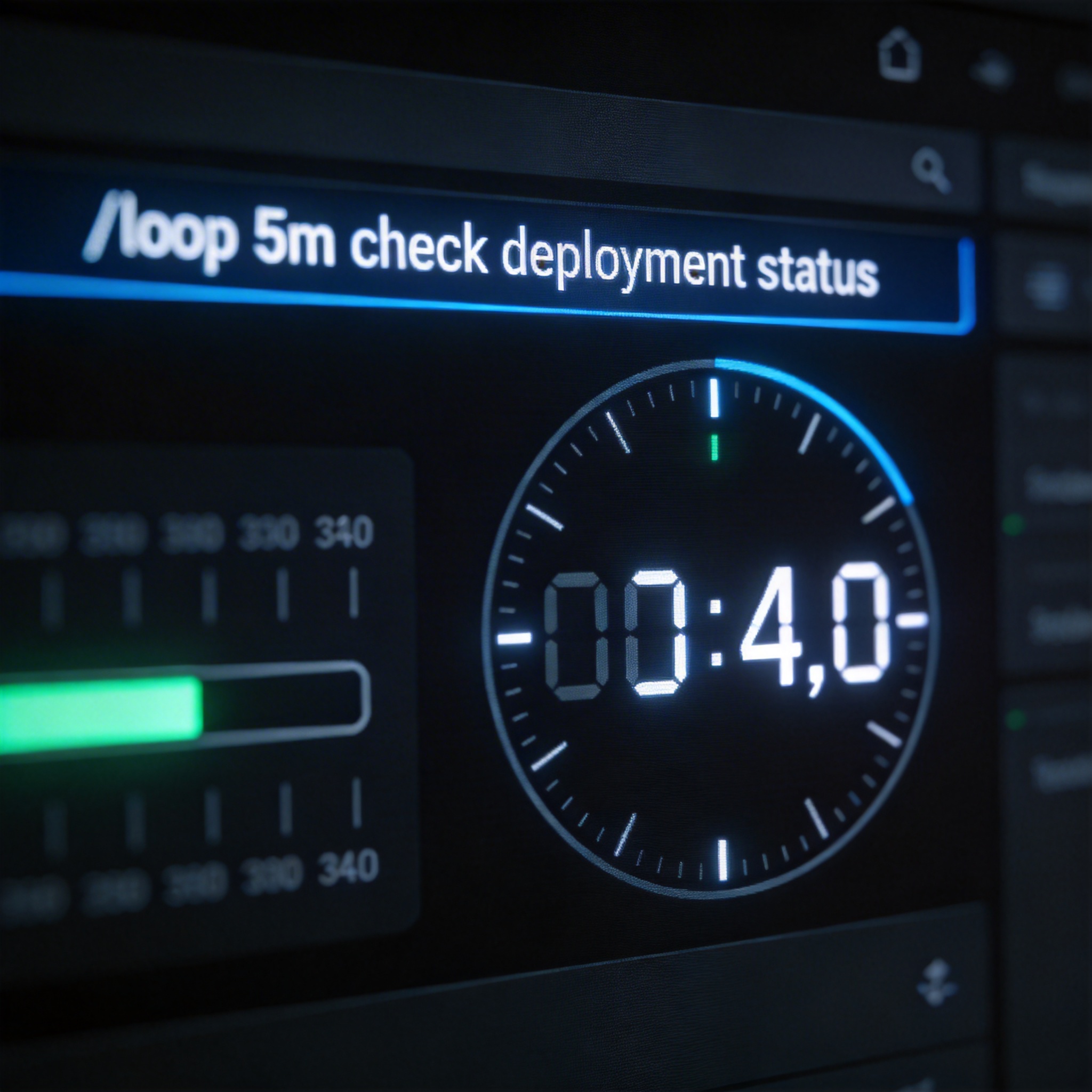Digital clock and command line showing '/loop' command, symbolizing automated task repetition at regular intervals.