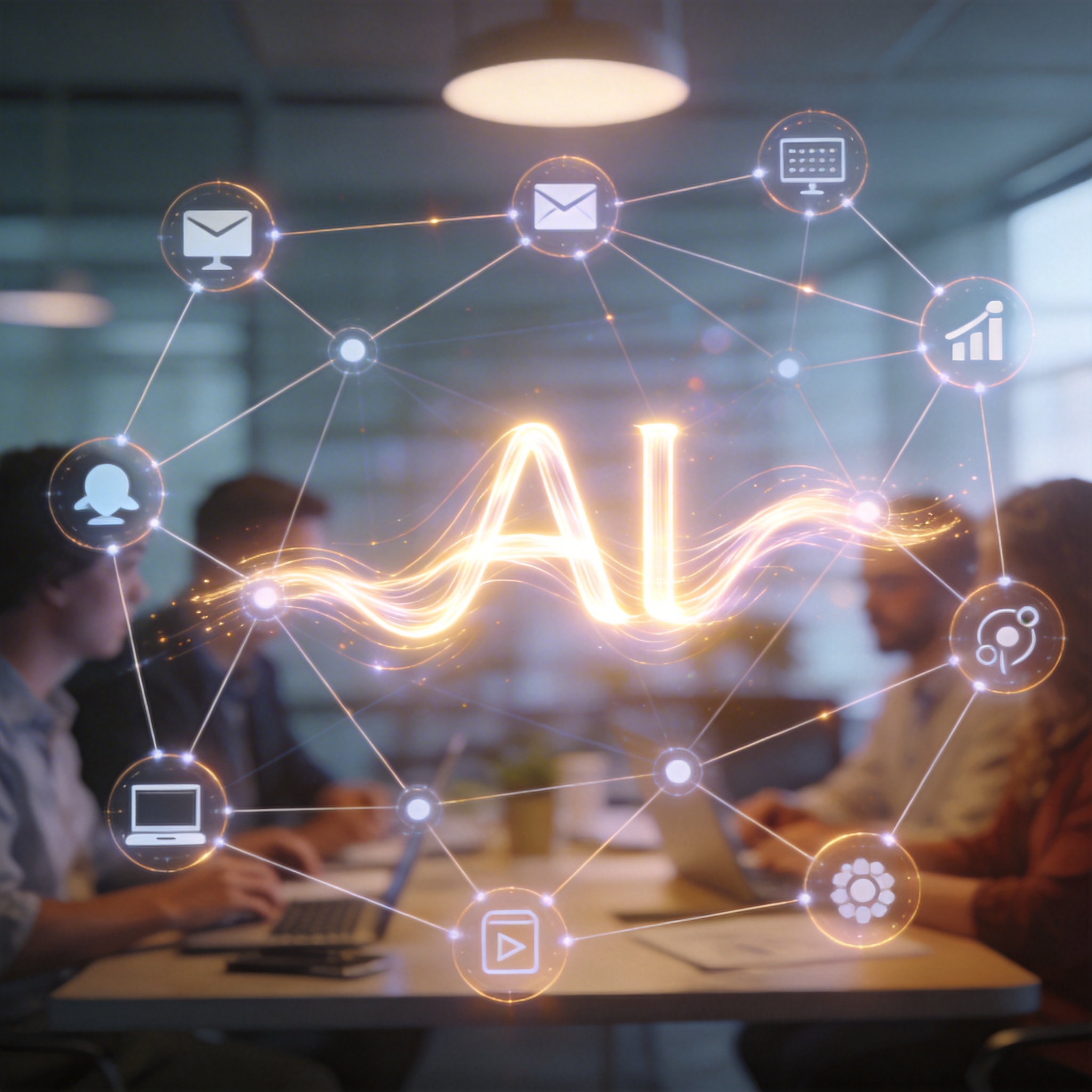 Abstract representation of AI as a 'universal glue' connecting various digital tools.