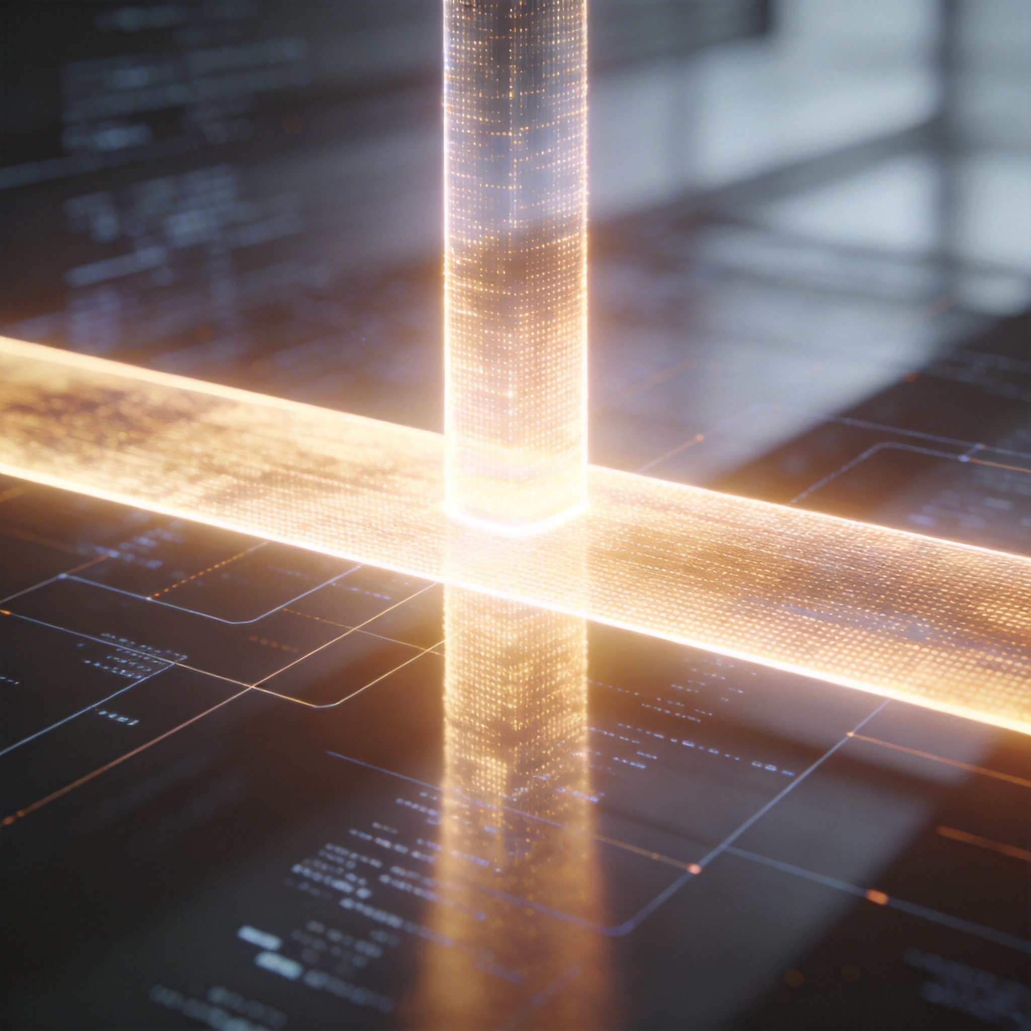 Abstract glowing T-shape symbolizing a 'T-shaped generalist' developer with deep specialization and broad knowledge.