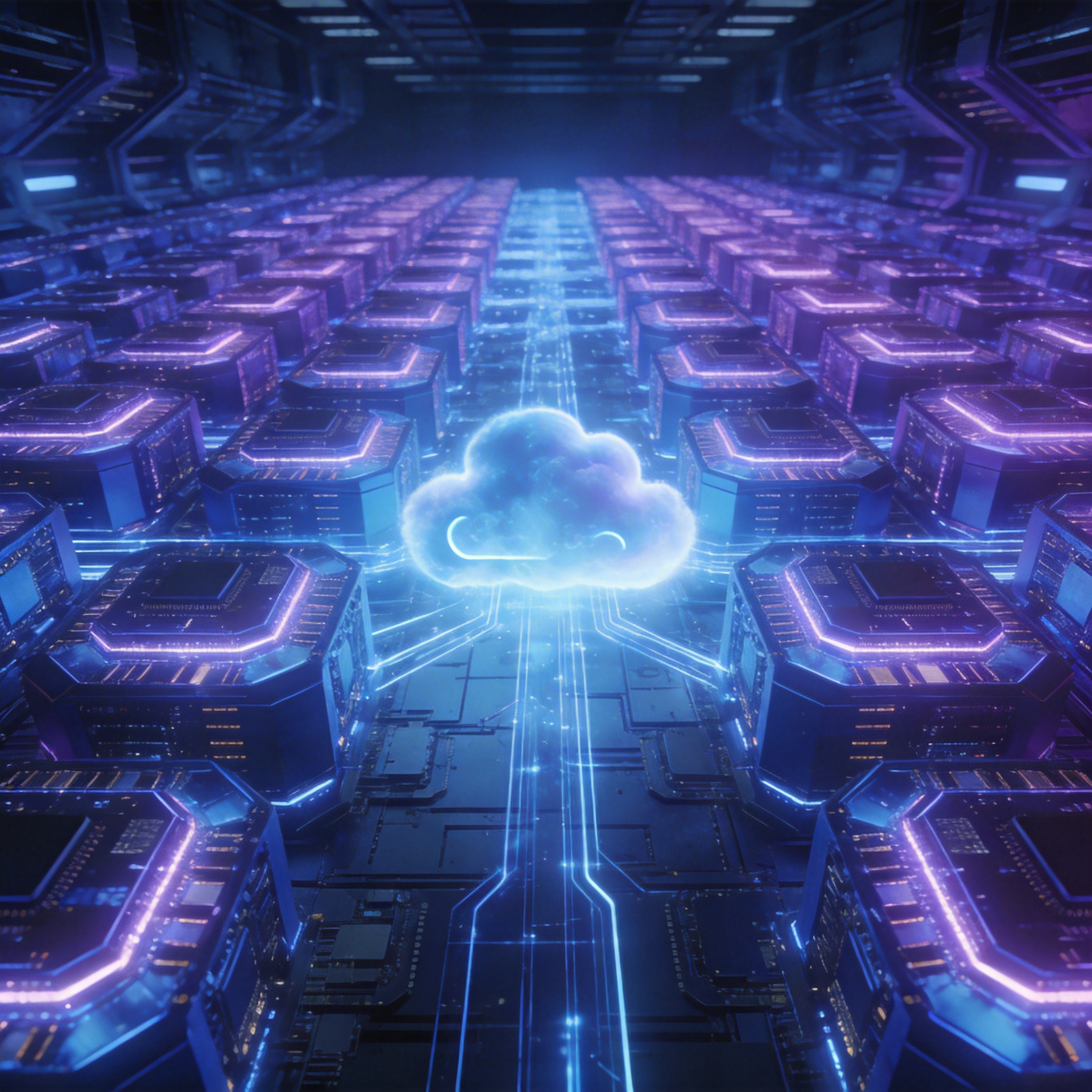 Glowing TPU chips in a futuristic data center, symbolizing Anthropic's acquisition of computing resources.