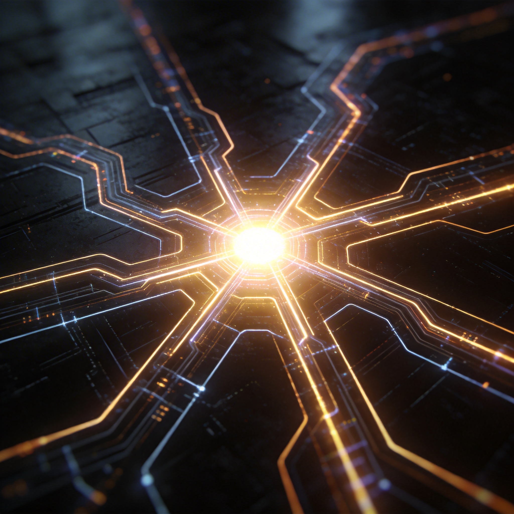 Digital pathways converging into a single node, representing automated processes.
