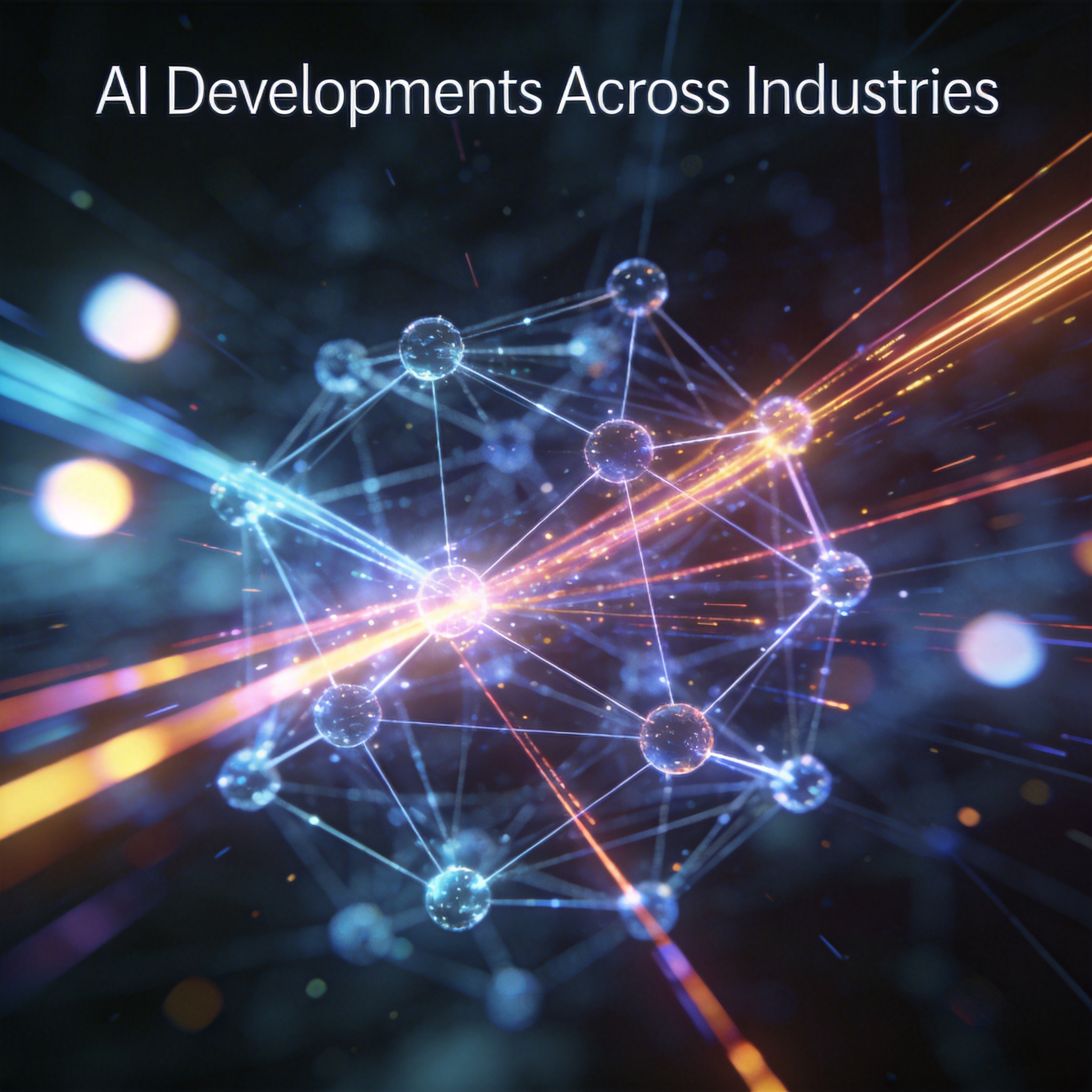 Abstract network of glowing lines and nodes, symbolizing AI development across multiple industries.