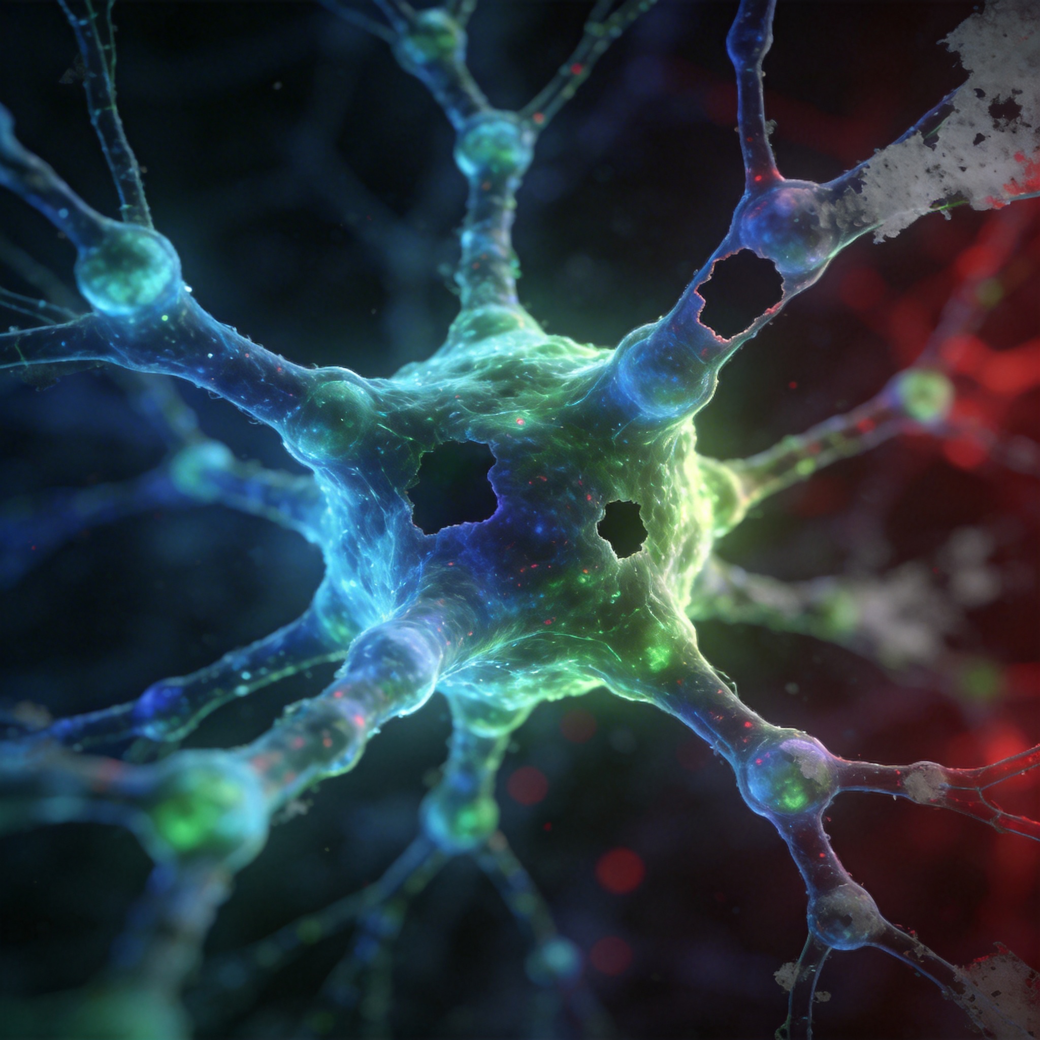 Abstract visual showing parts of a digital structure dimmed or removed, symbolizing ablation.