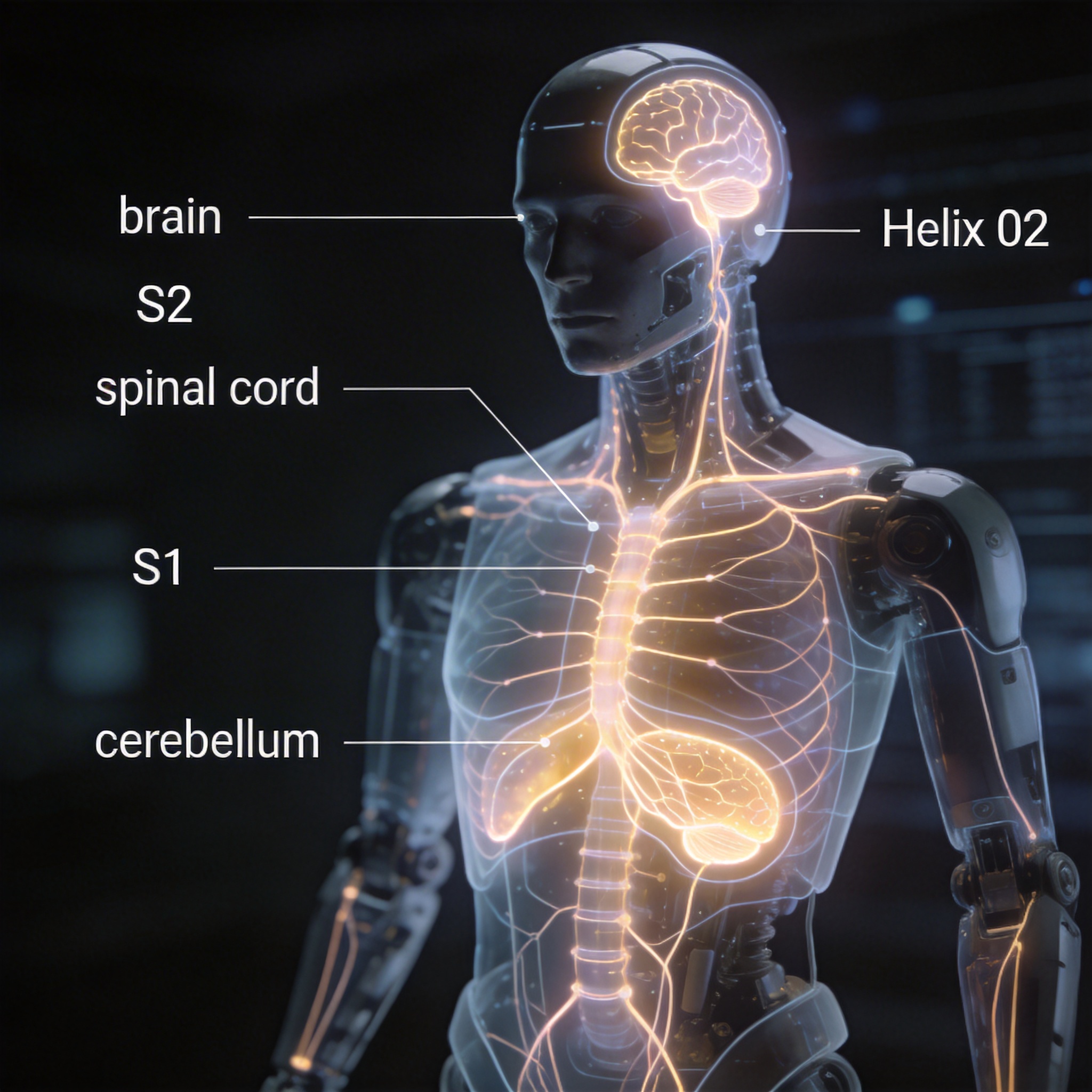 Conceptual illustration of Helix 02 system's integrated neural architecture.