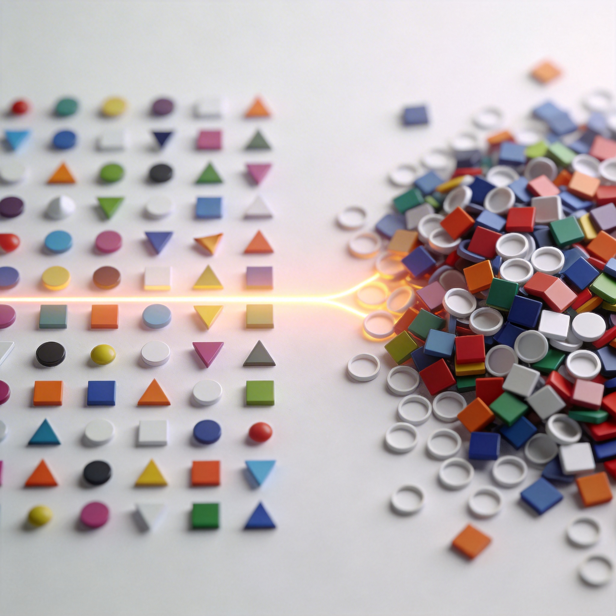 Visual representation of balanced vs. imbalanced data distribution using abstract shapes.