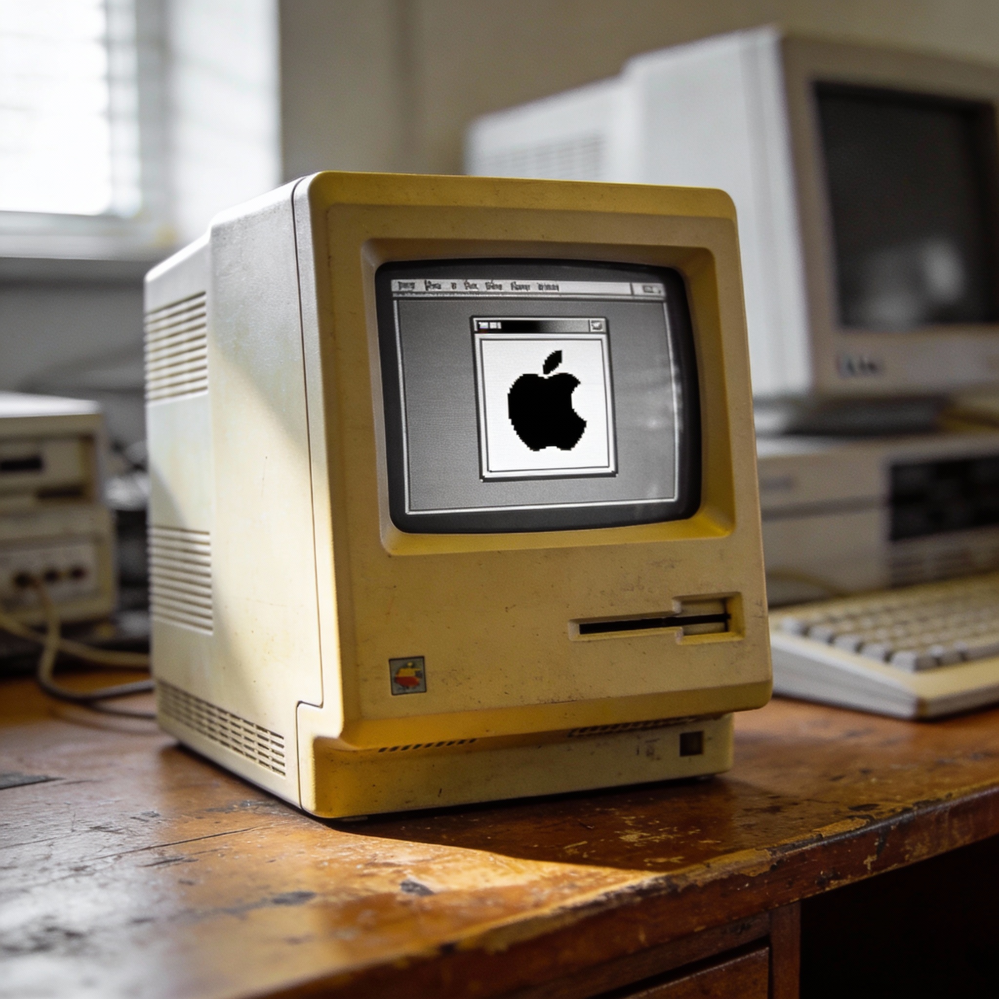 A vintage Apple Macintosh computer on a desk, symbolizing a successful side project.