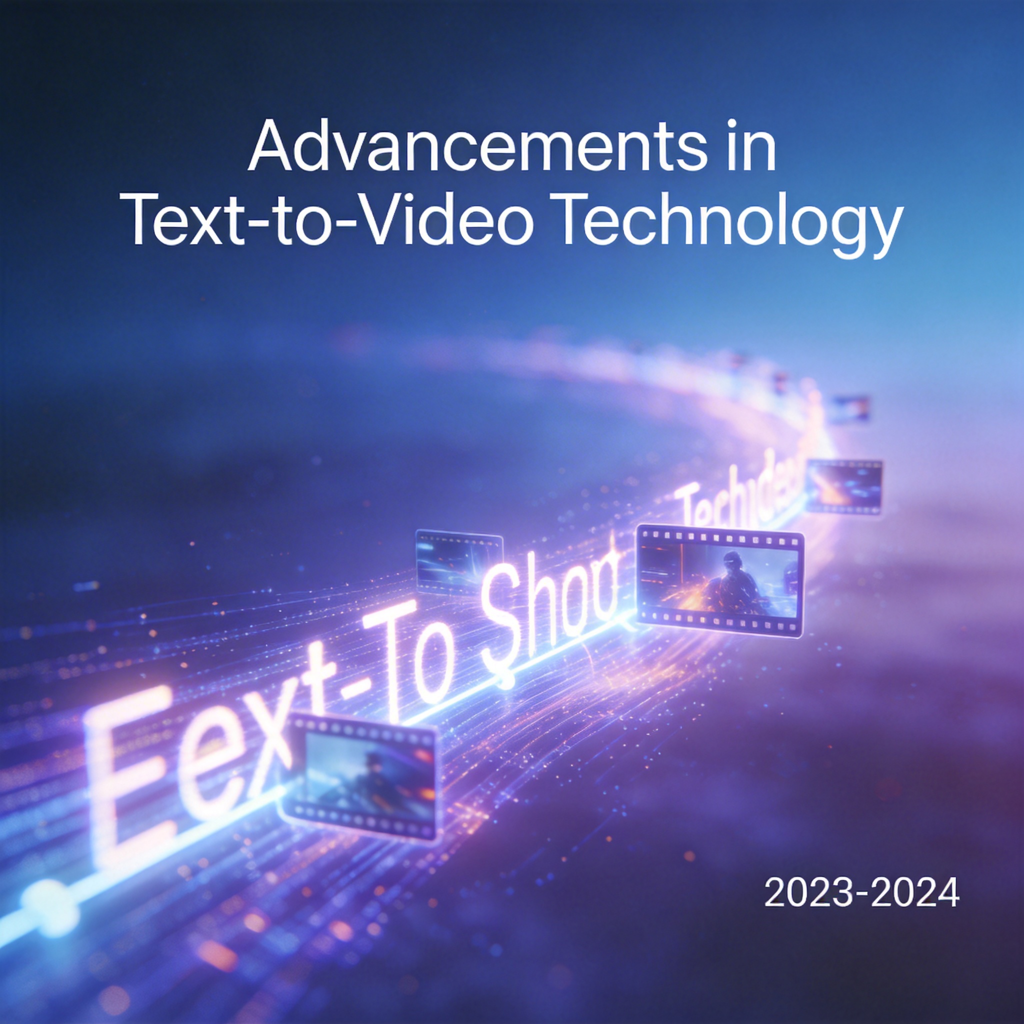 Abstract representation of text transforming into video clips, symbolizing text-to-video technology.