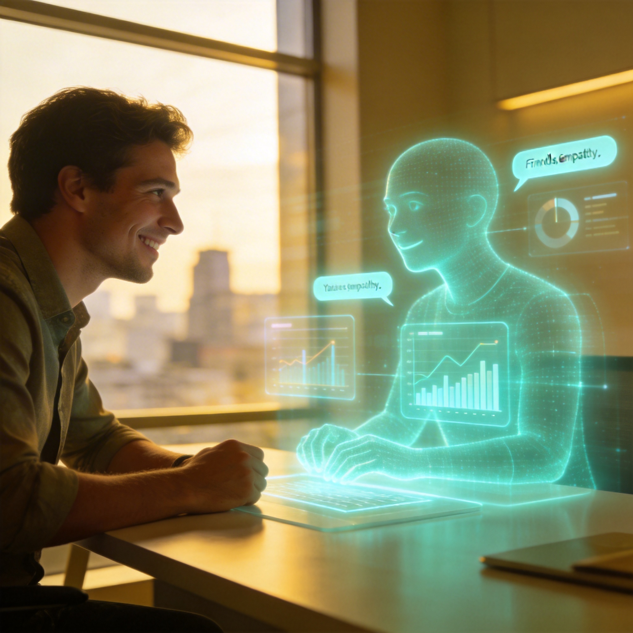 Human and AI interface collaborating, symbolizing the importance of agent 'personality' in teamwork.