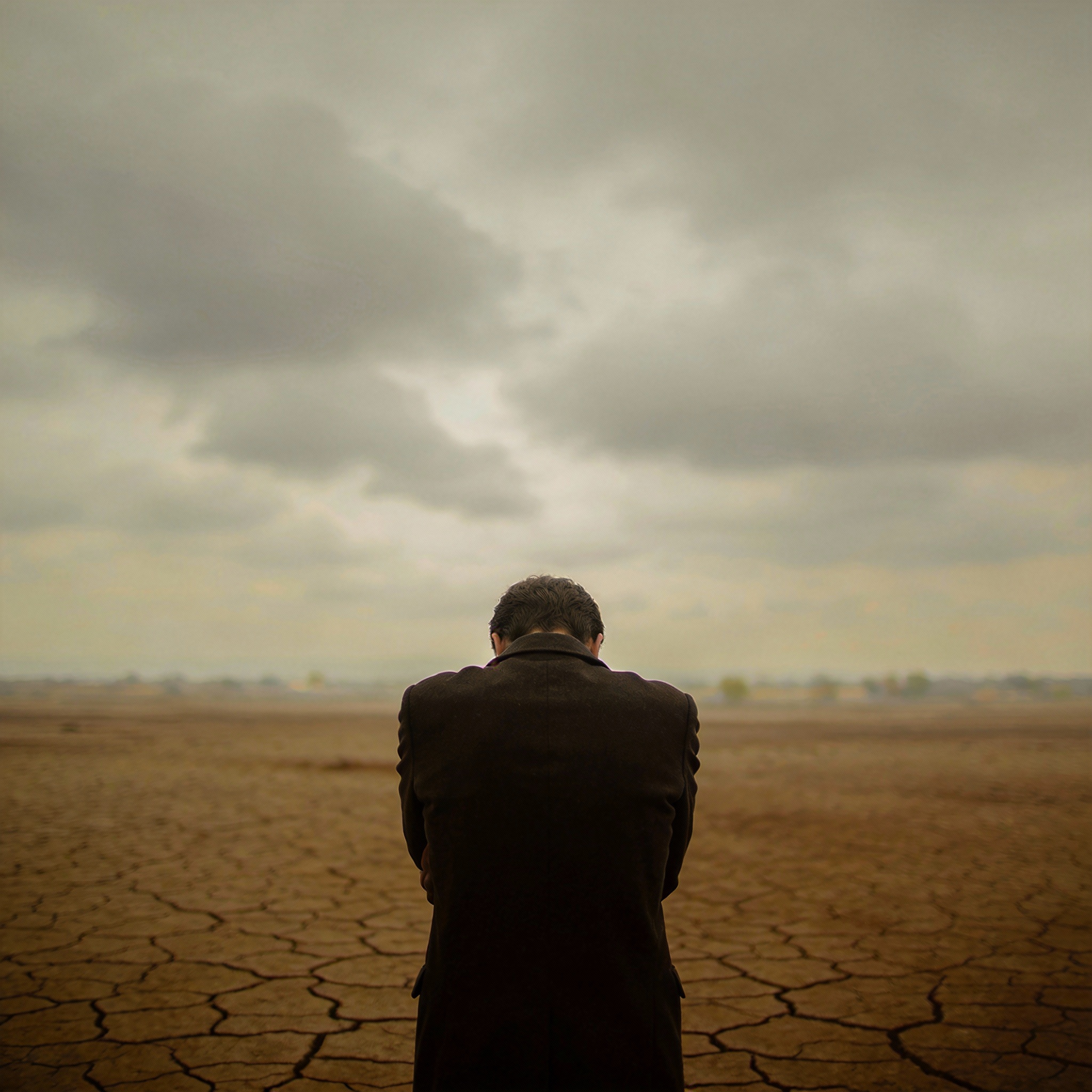Figurative representation of burnout, showing a lone person in a desolate landscape.