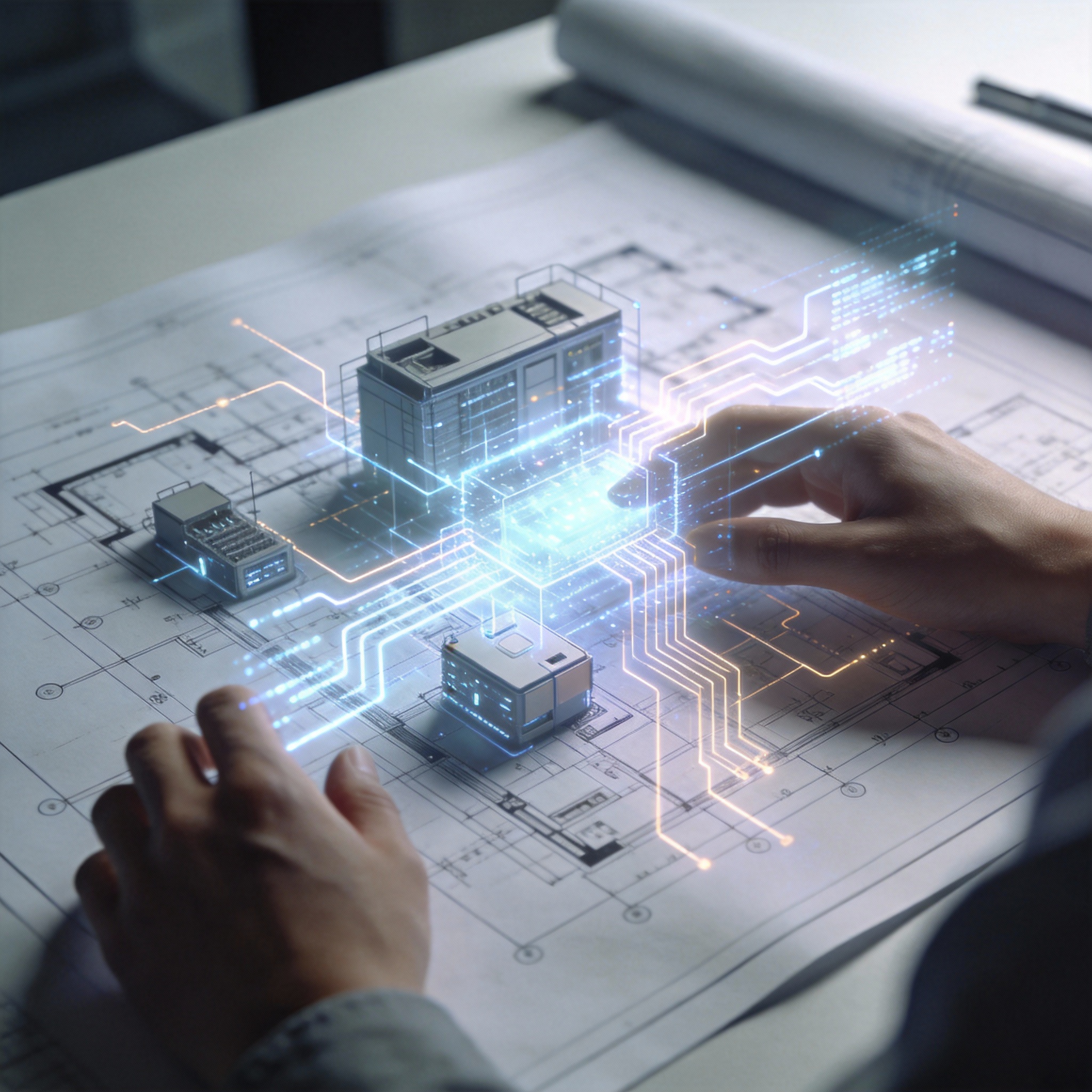 Architectural blueprint overlaid with digital data, symbolizing the evolving role of software engineers in the AI era.