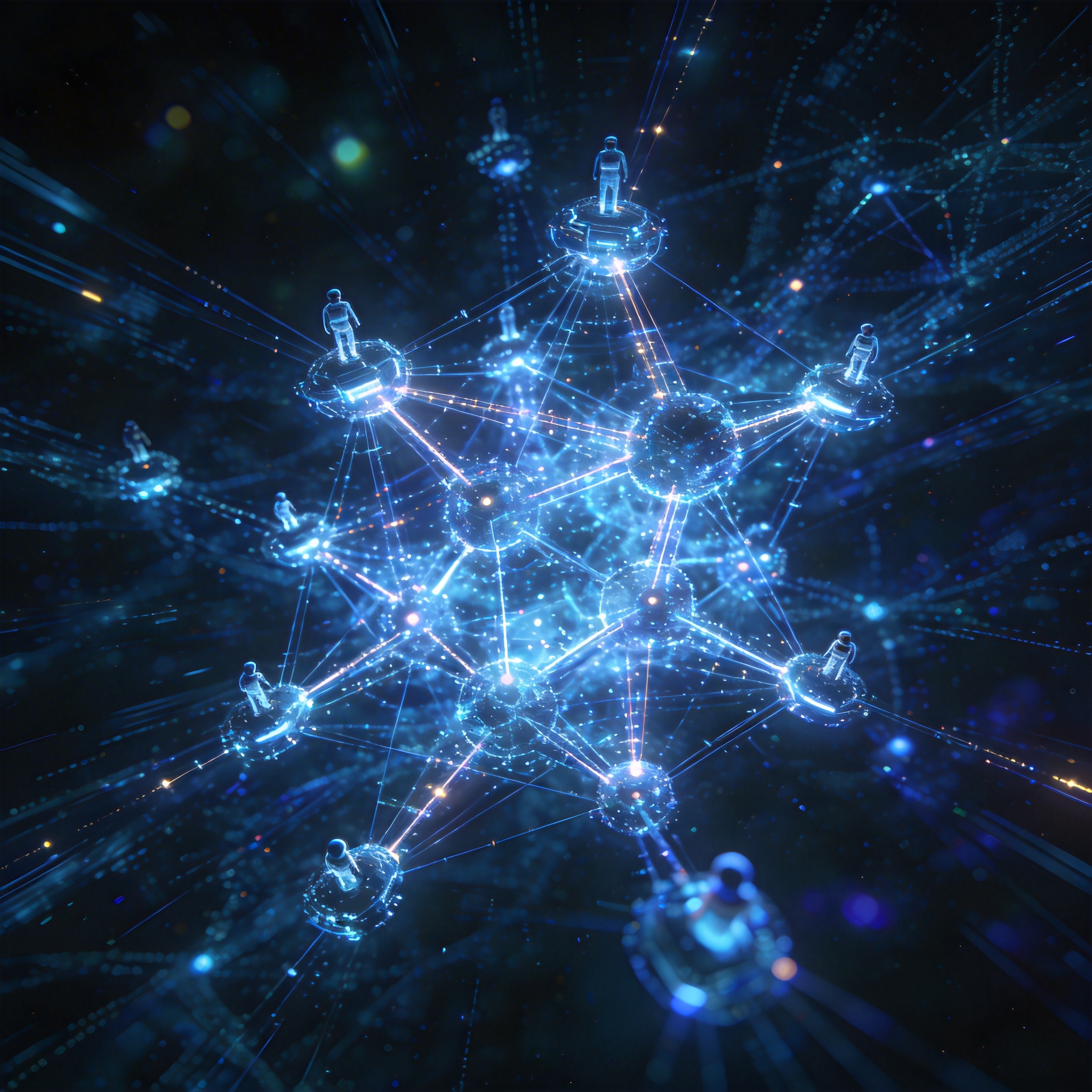 Abstract network of glowing lines and nodes, representing distributed AI agents and the 'Archipelago Principle.'