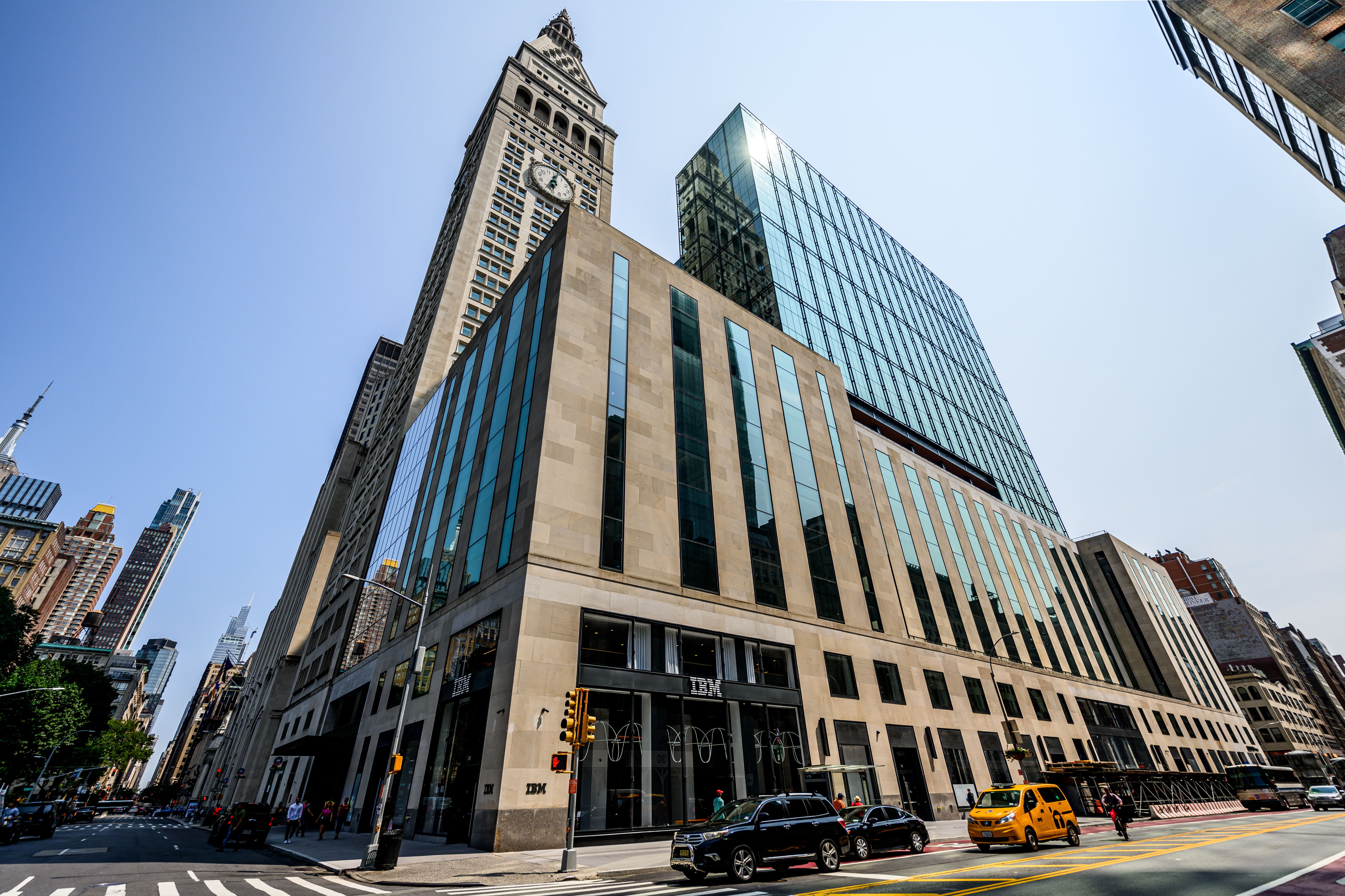 Exterior view of a modern IBM corporate building, symbolizing the company's legacy.