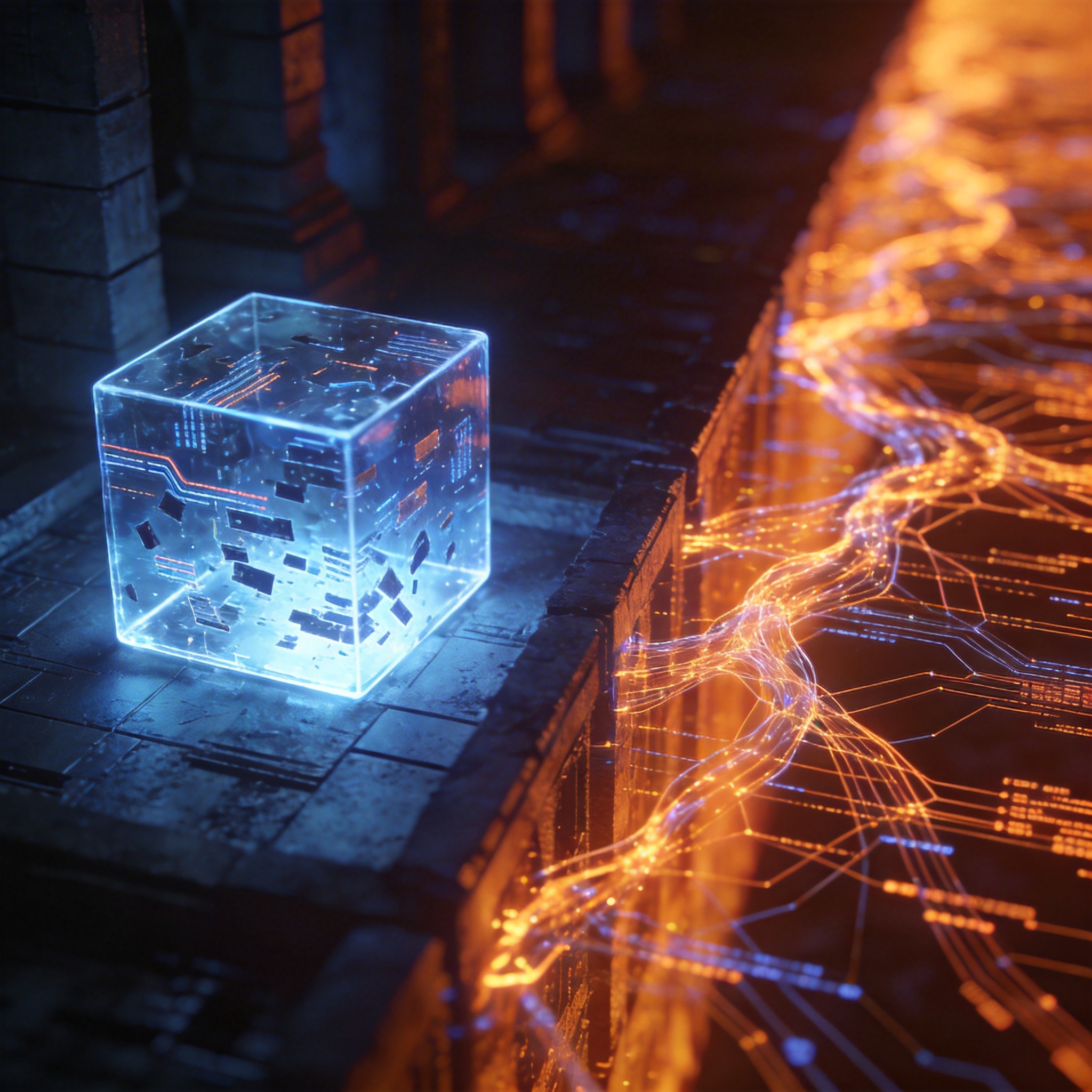 Visual metaphor contrasting a 'sandbox' architecture with fragmented data versus a fluid, interconnected system, symbolizing integration.
