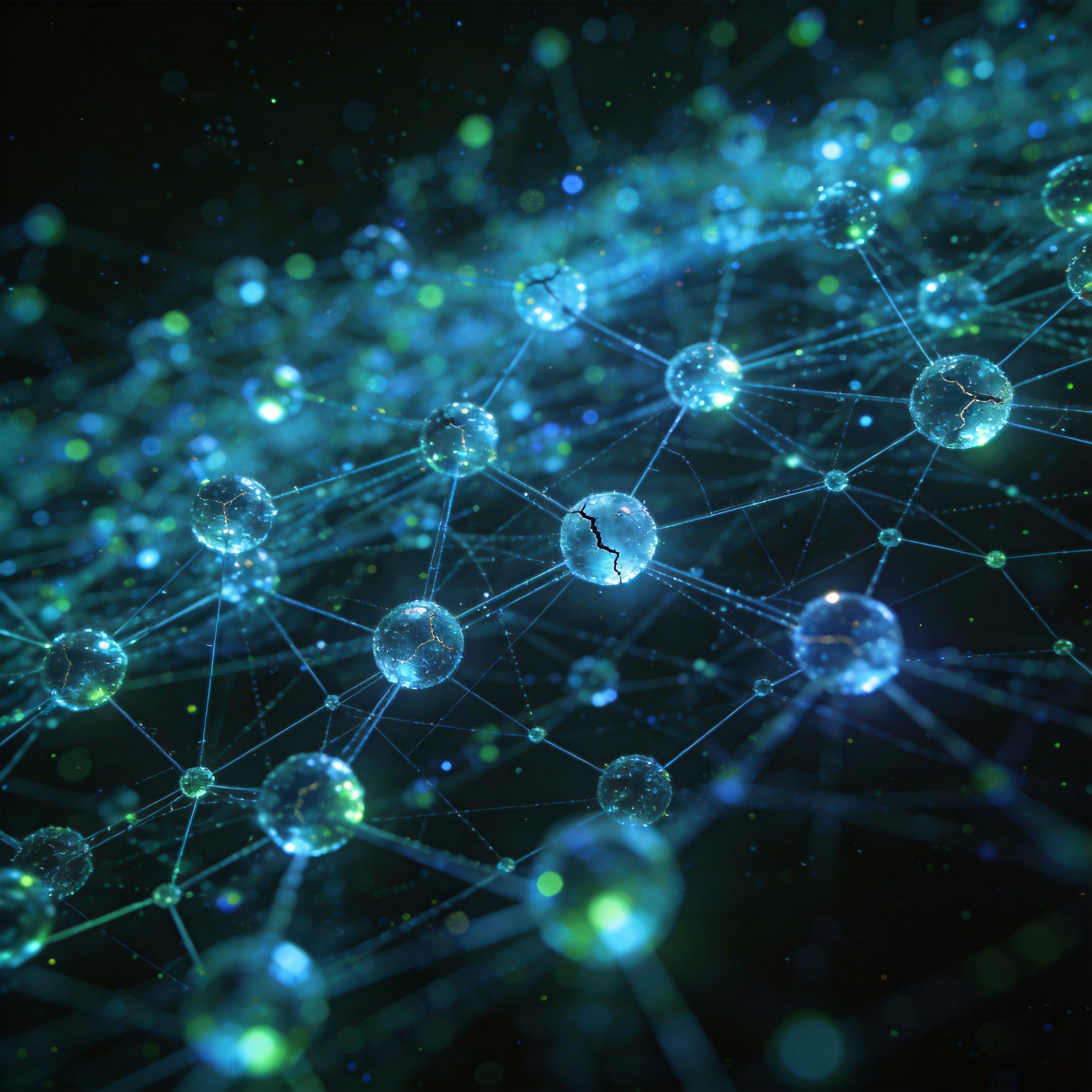 Abstract visualization of interconnected data nodes, representing the high cost and commoditization of AI models.